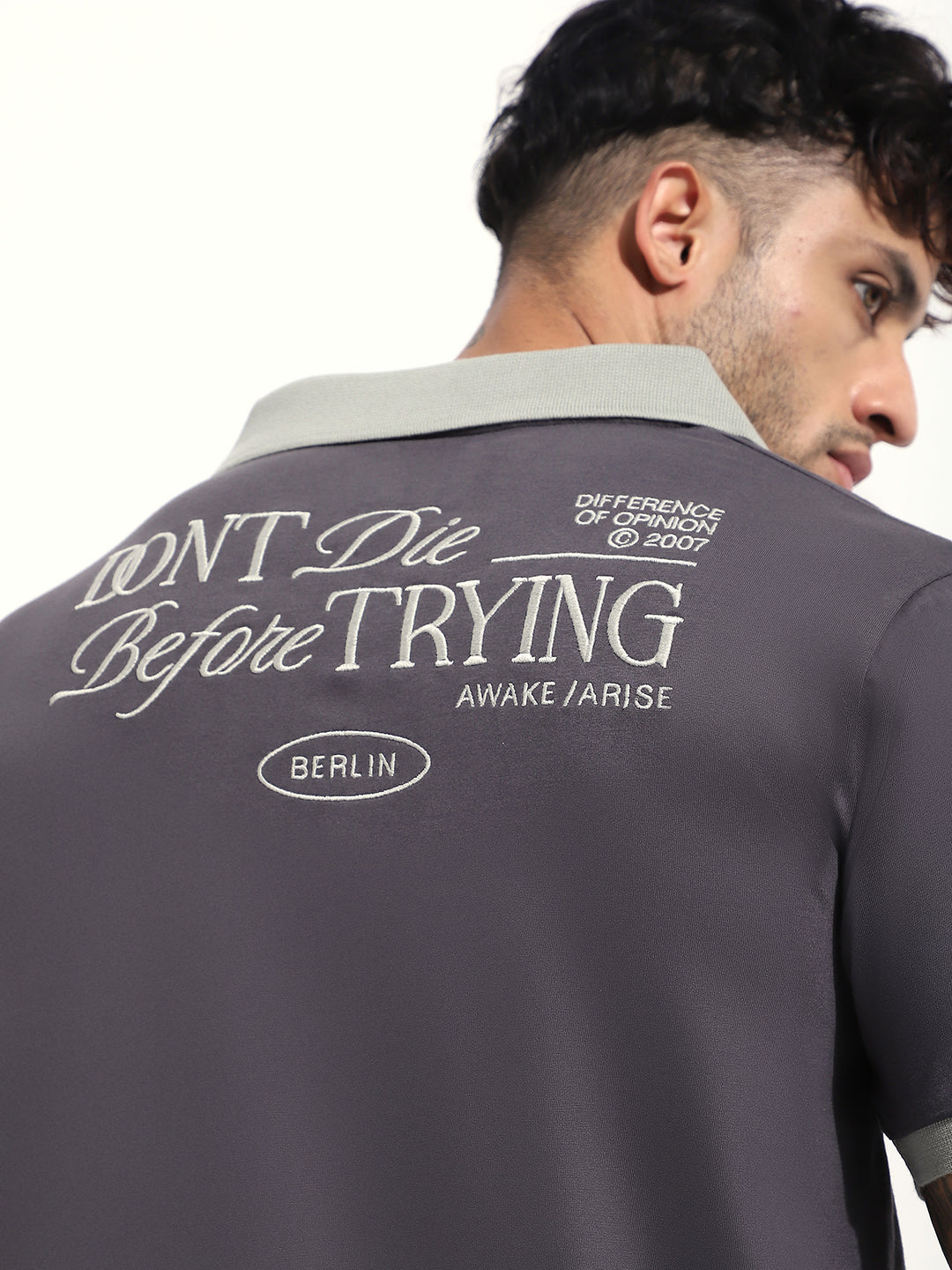 Mens Half Sleeve Polo Neck Back Embroidered Relaxed Fit Tshirts