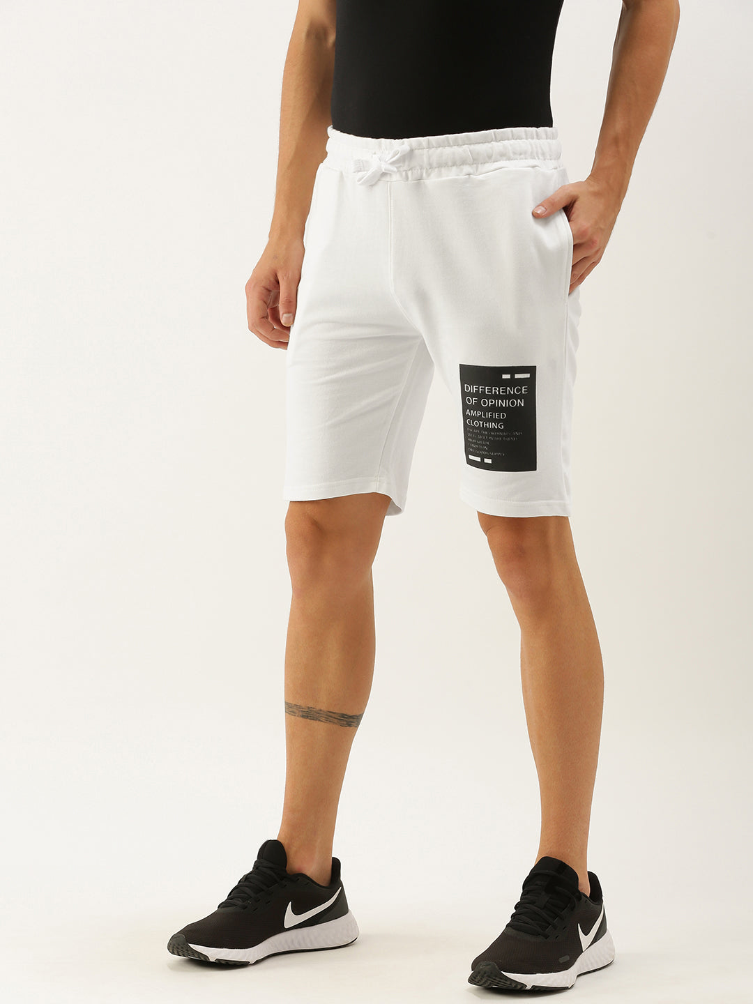 Men White Brand Logo Printed Mid-Rise Regular Shorts