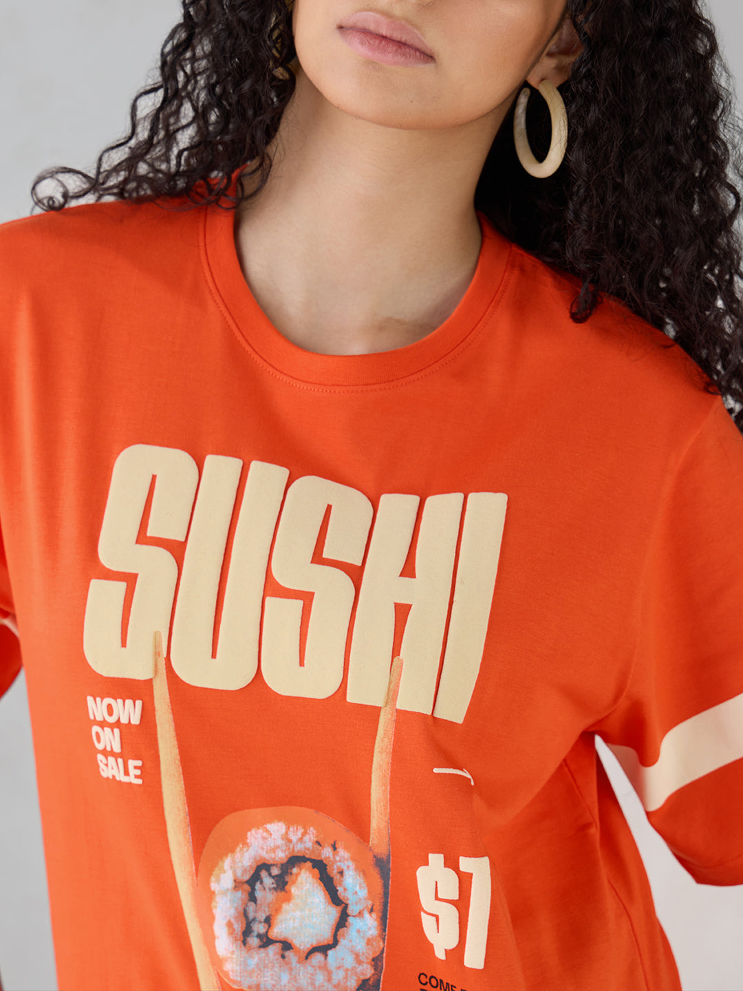 Womens Half Sleeve Puff Printed Oversized Fit Tshirt