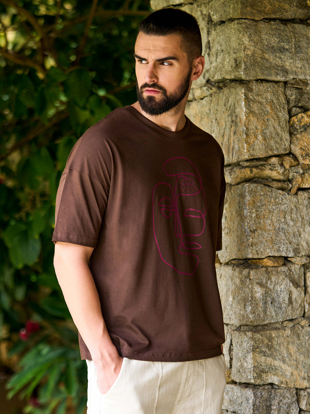 Mens Half Sleeve Drop Shoulder Printed Oversized Fit T-Shirts