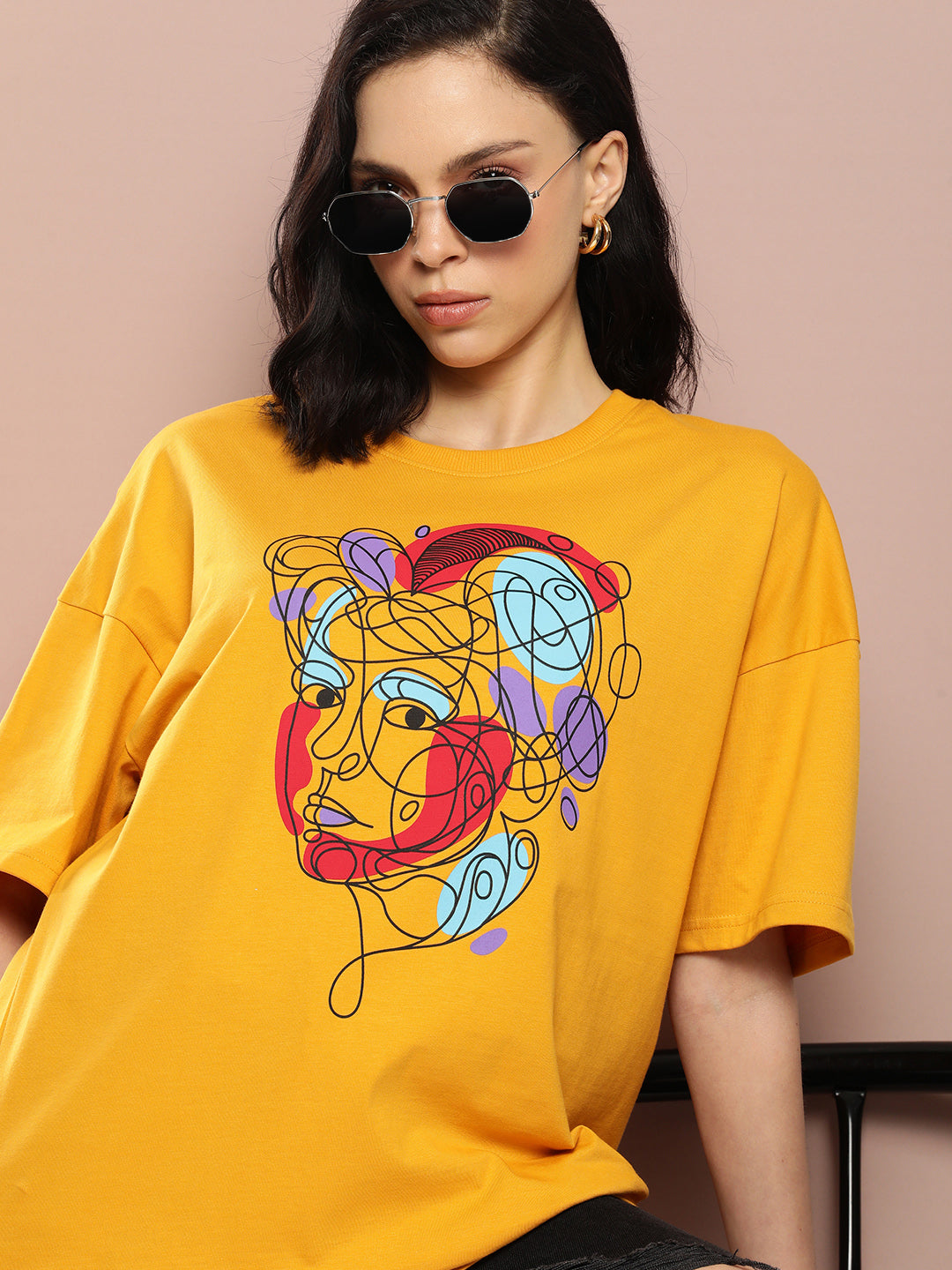 Womens Half Sleeve Drop Shoulder Printed Oversized Fit T-Shirts
