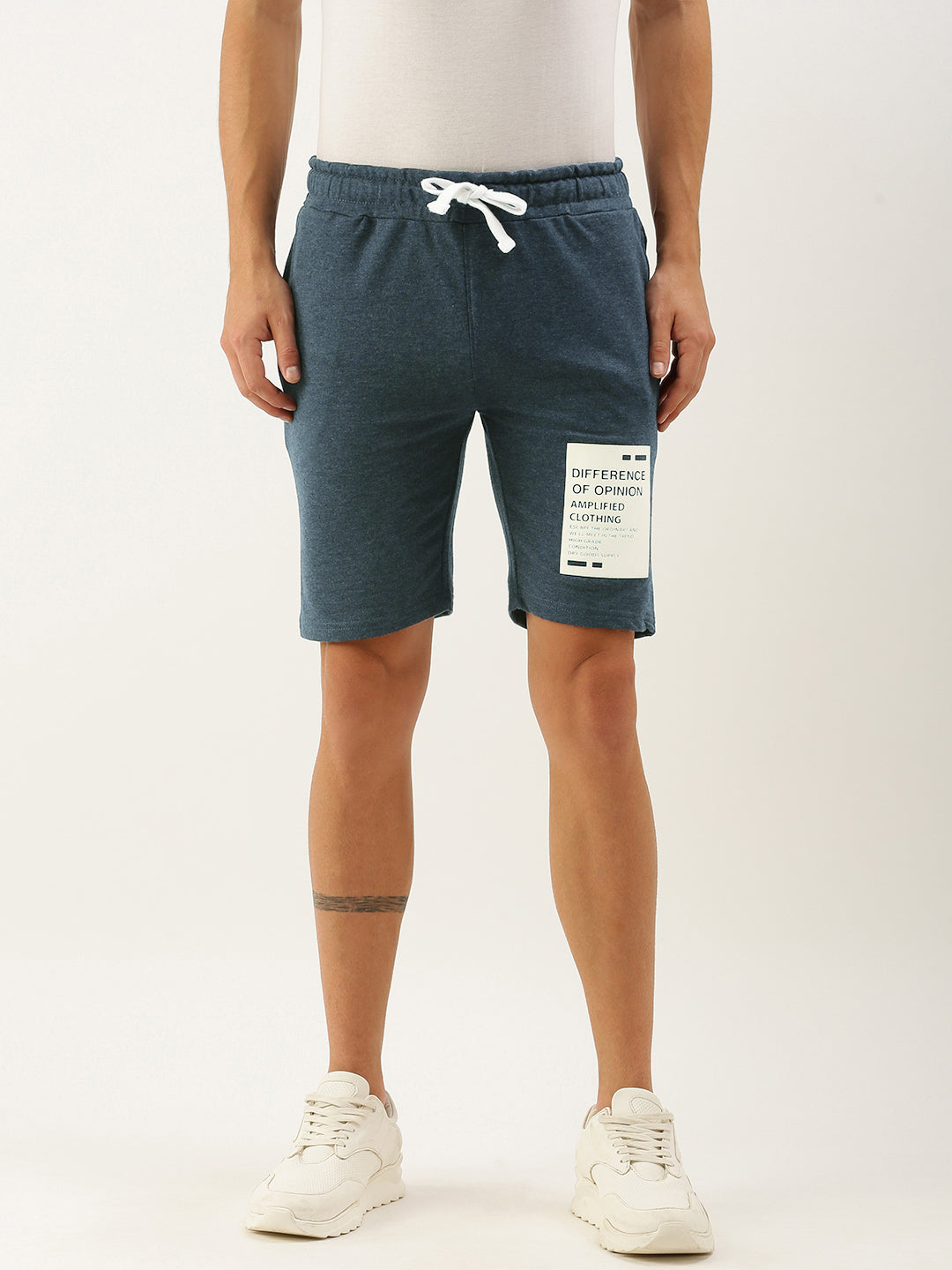 Men Blue Typography Printed Mid-Rise Regular Shorts