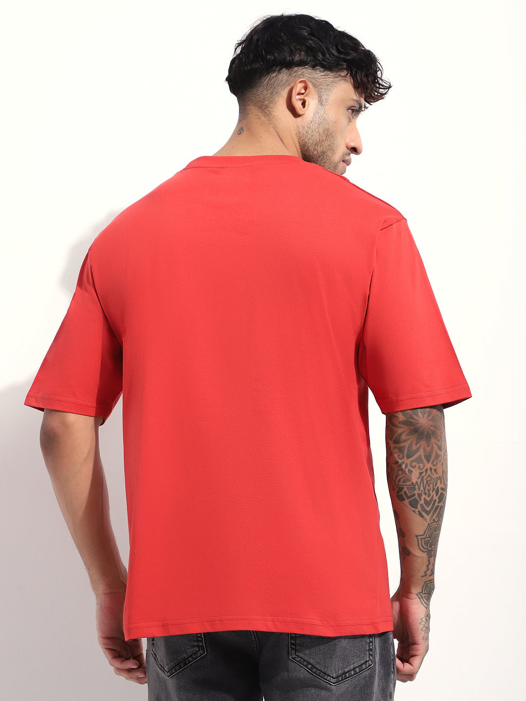 Mens Half Sleeve Round Neck Embroidered Oversized Fit Tshirts