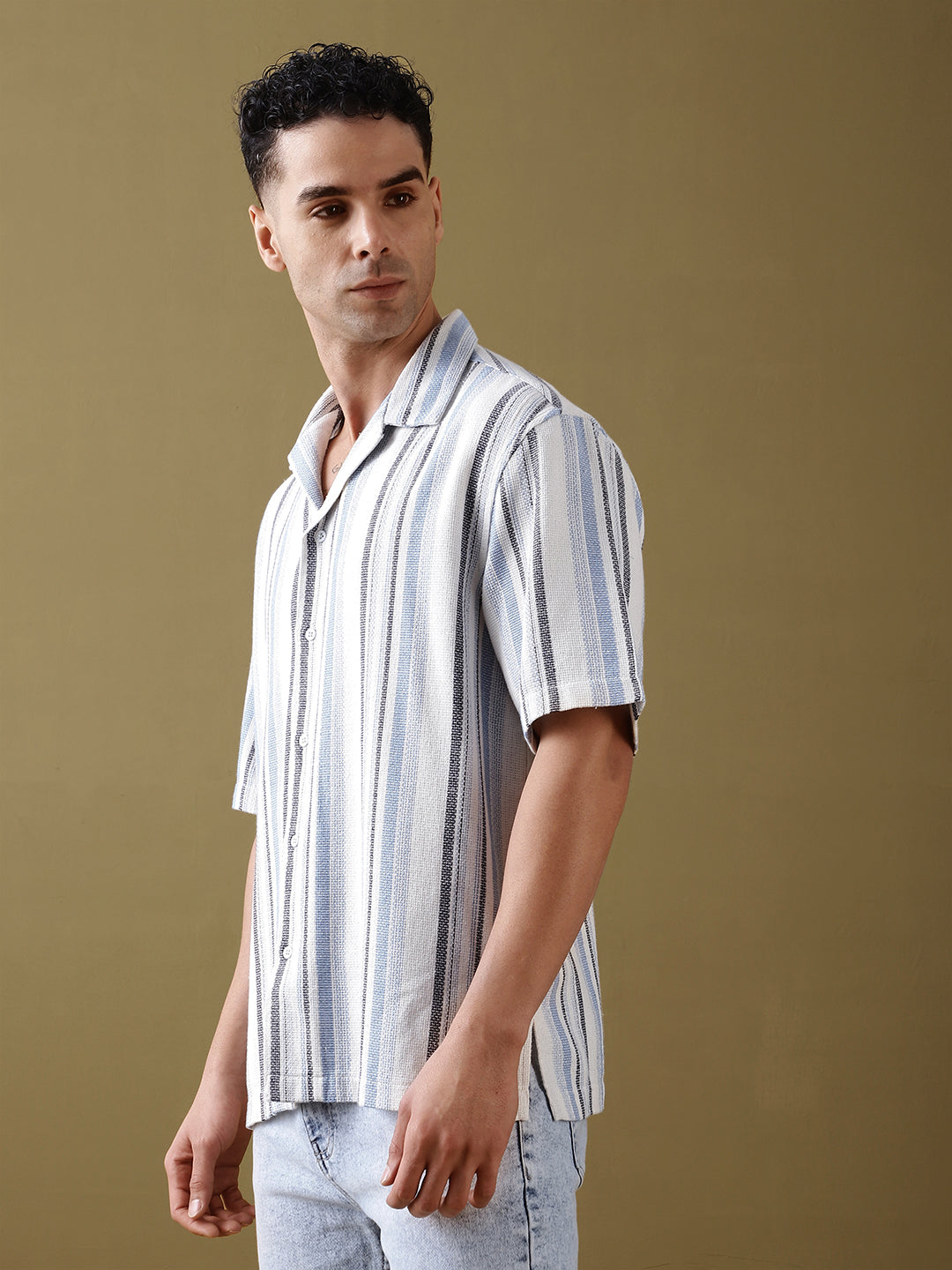 Mens Striped Half Sleeve Shirt