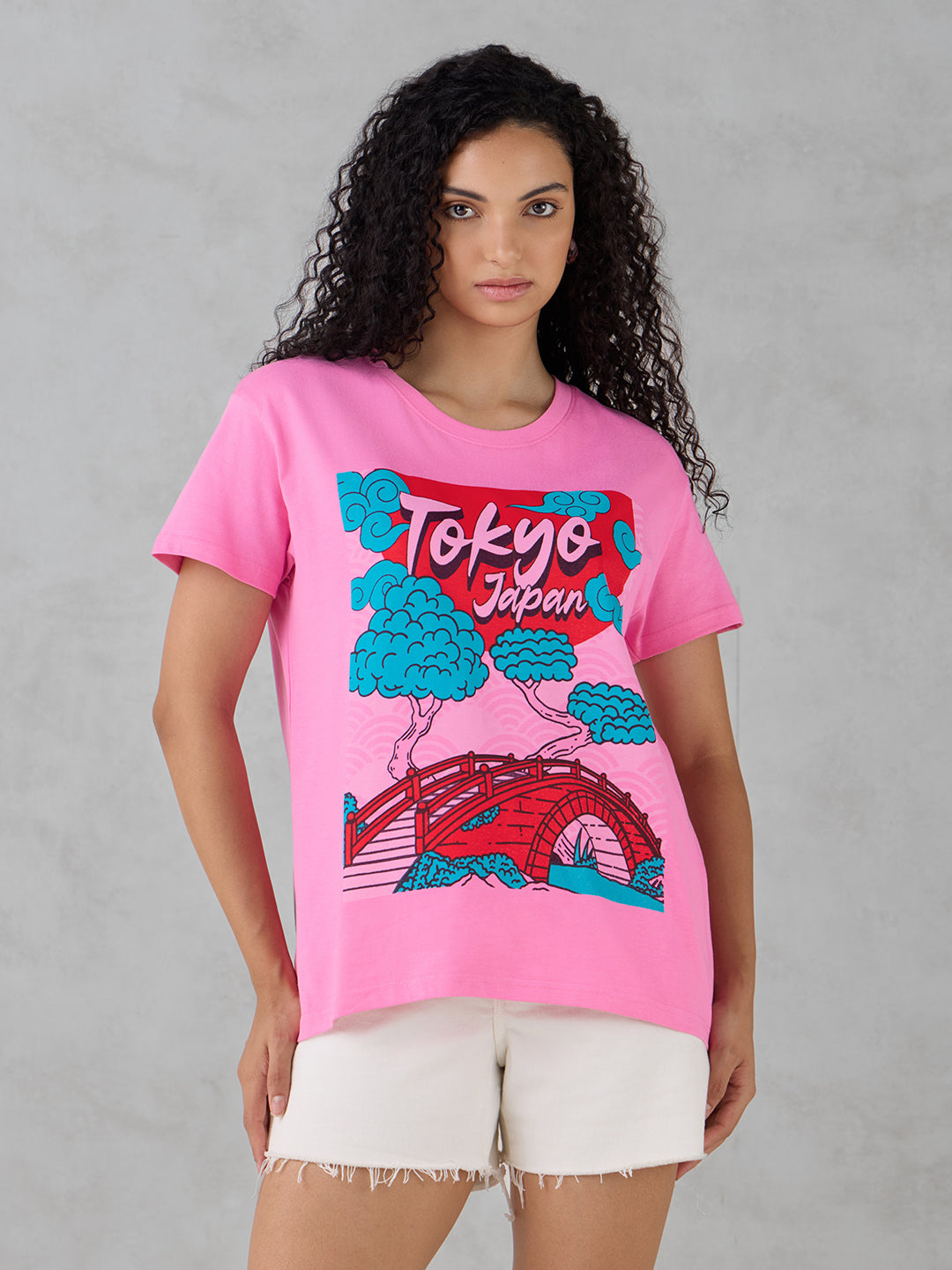 Womens Half Sleeve Printed Boxy Regular Fit Tshirt