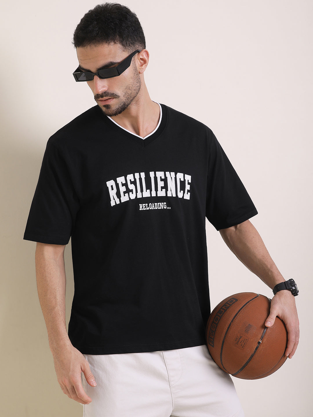 Mens Half Sleeve V-Neck Printed Oversized Fit Tshirts