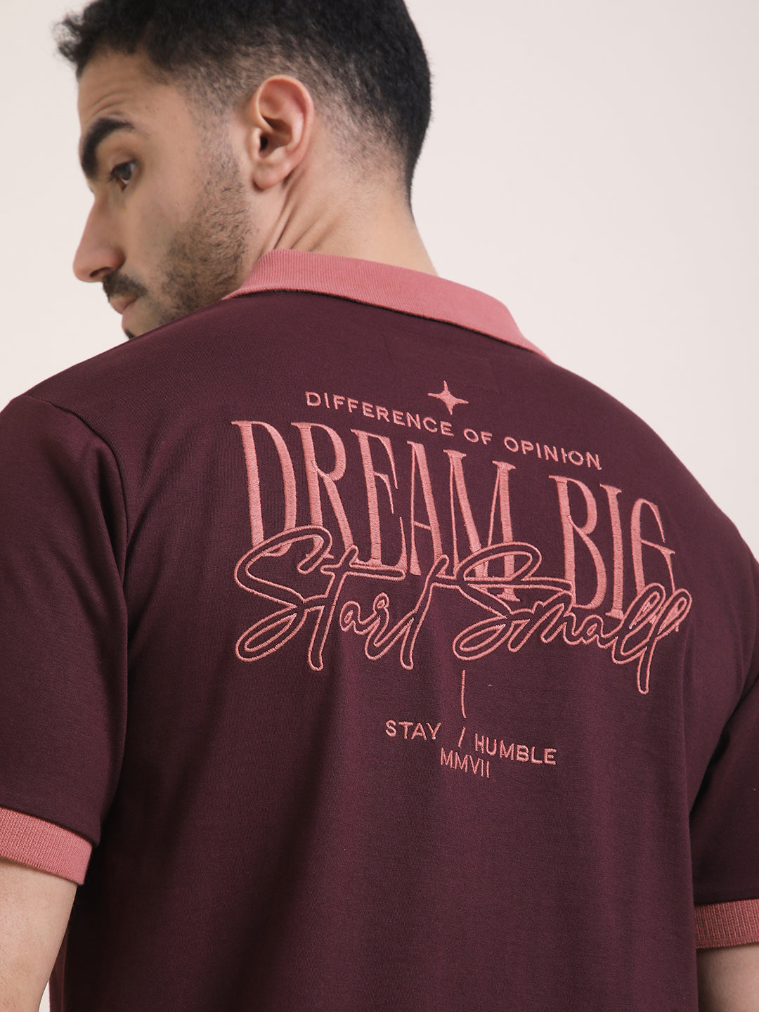 Mens Half Sleeve Polo Neck Back Embroidered Relaxed Fit Tshirts