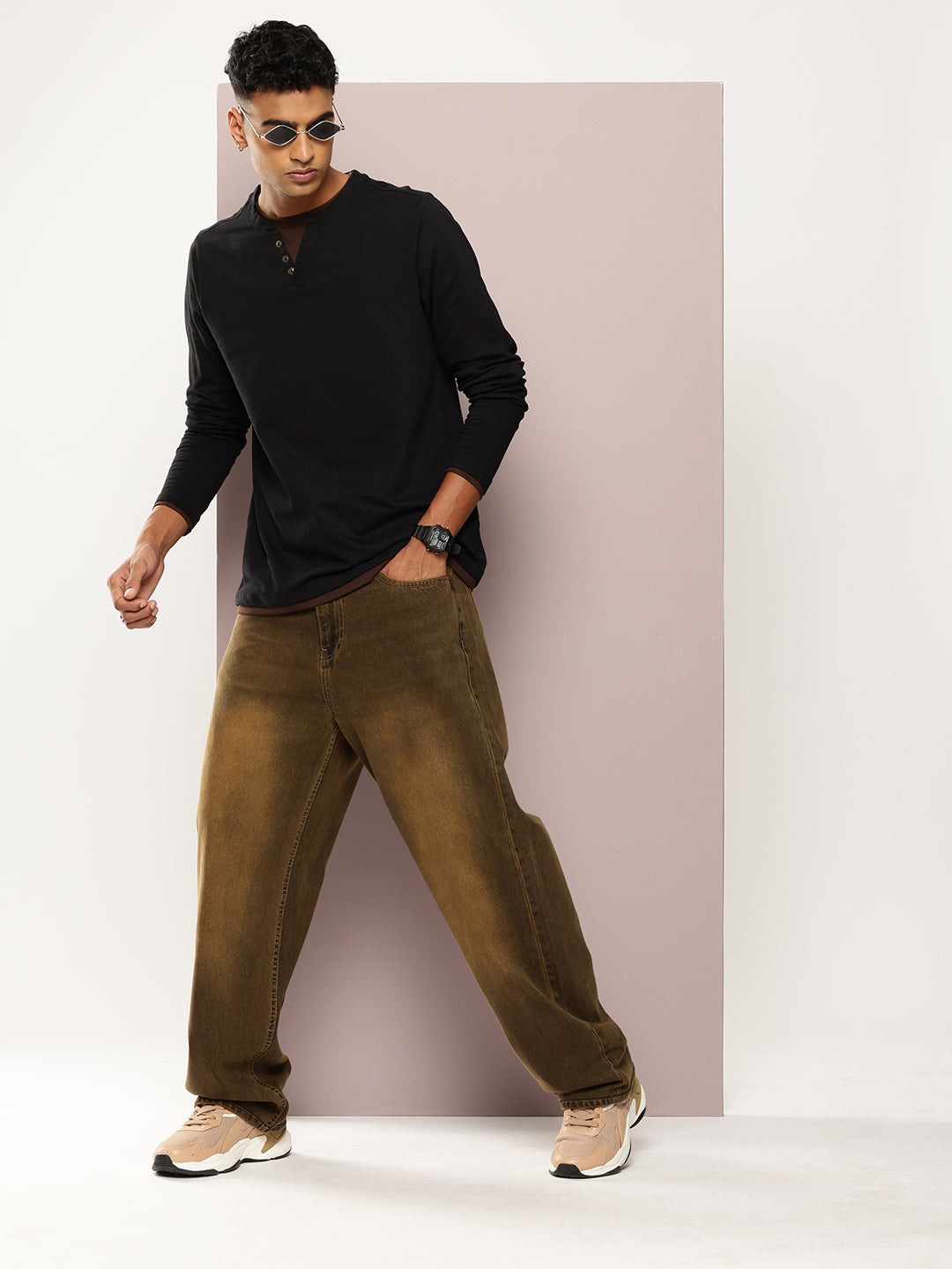 Mens Full Sleeve V-Neck Solid Regular Fit Tshirts