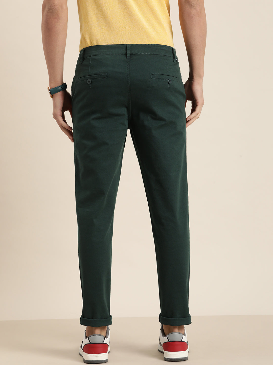 Men Solid Ankle-Length Chinos Trousers