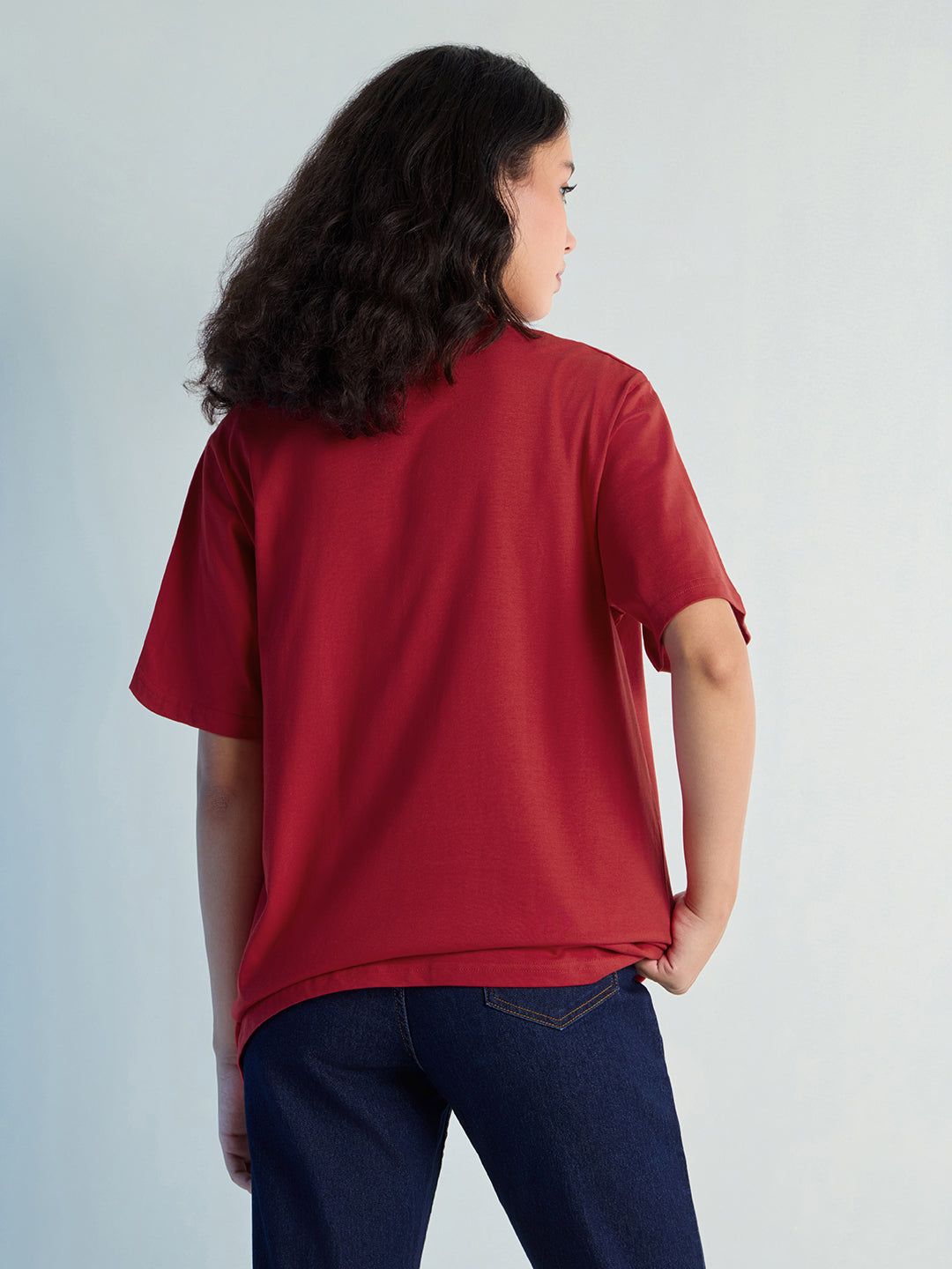 Womens Stud Detailed Oversized Round Neck Tshirt 