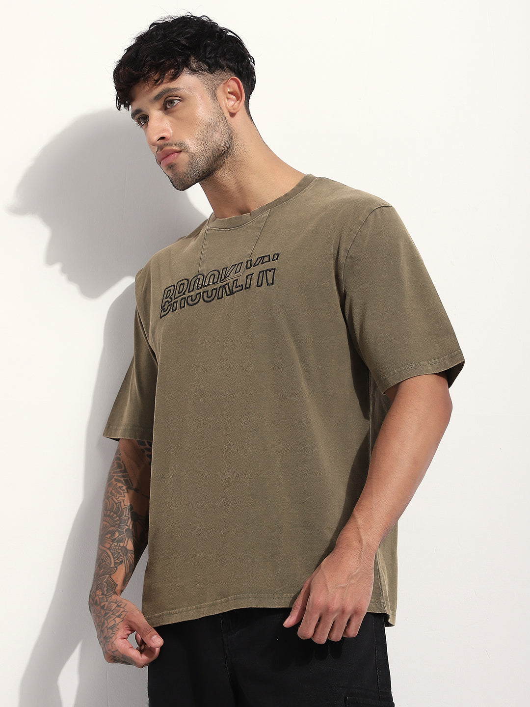 Mens Half Sleeve Round Neck Embroidered Oversized Fit Tshirts