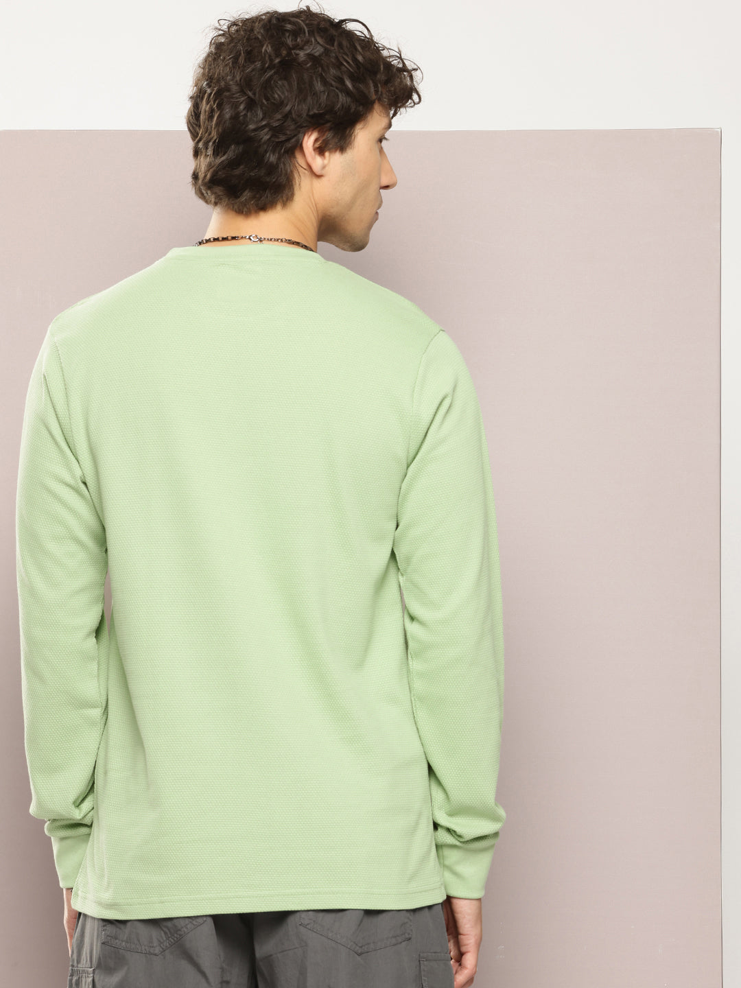 Mens Full Sleeve Round Neck Solid Regular Fit Tshirts