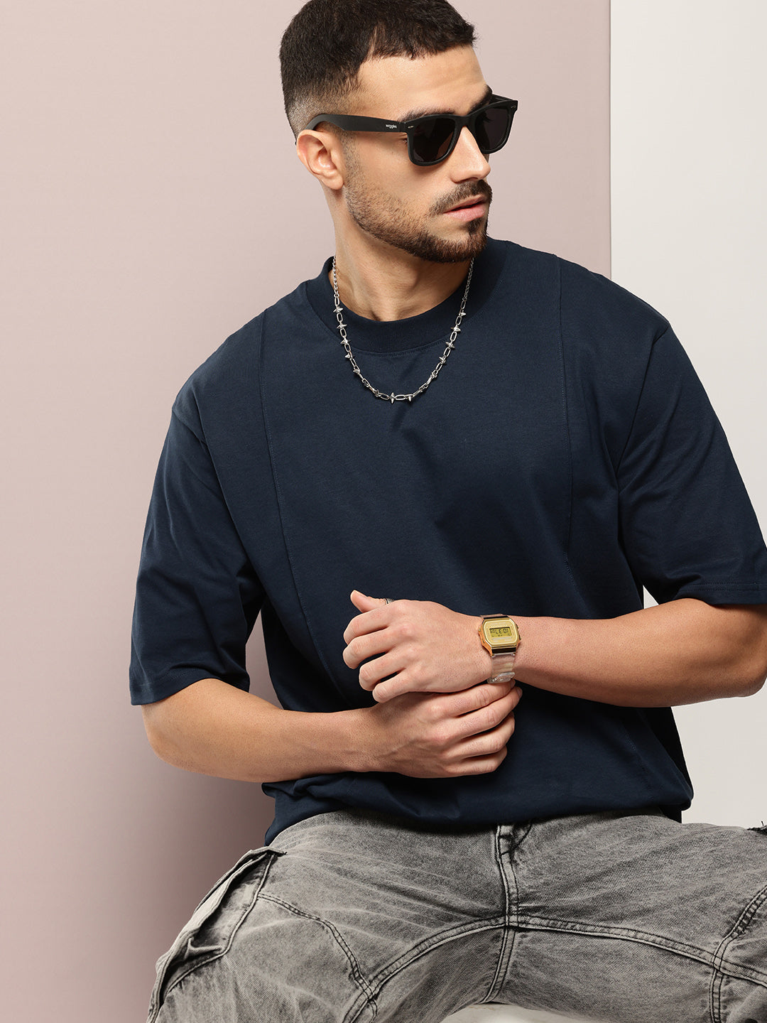 Mens Half Sleeve Round Neck Solid Oversized Fit Tshirts