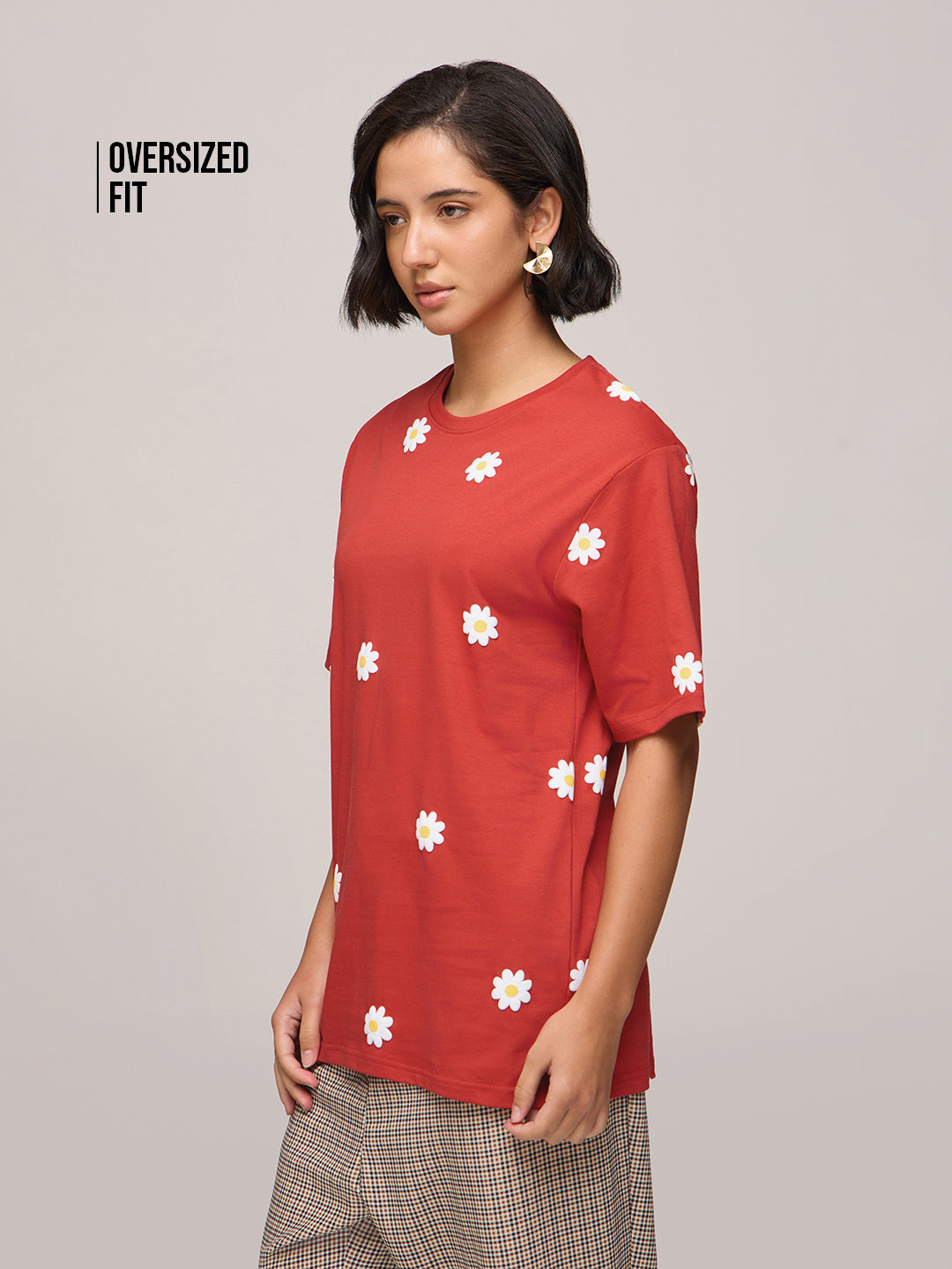 Womens Puff Printed Oversized Fit Cotton T-Shirt