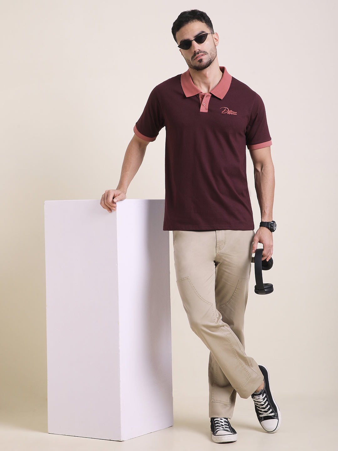 Mens Half Sleeve Polo Neck Back Embroidered Relaxed Fit Tshirts