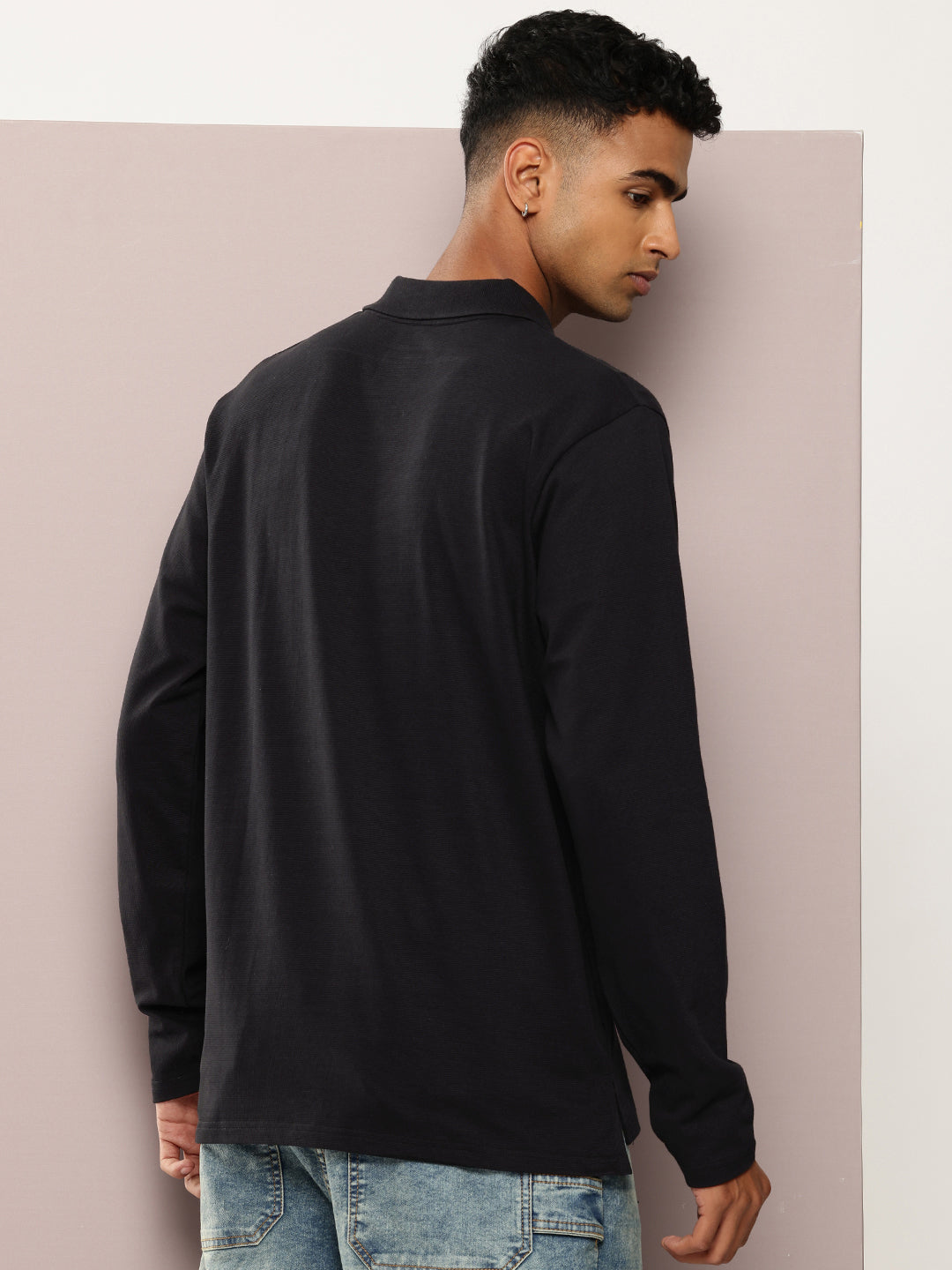 Mens Full Sleeve Polo Neck Solid Oversized Fit Tshirts