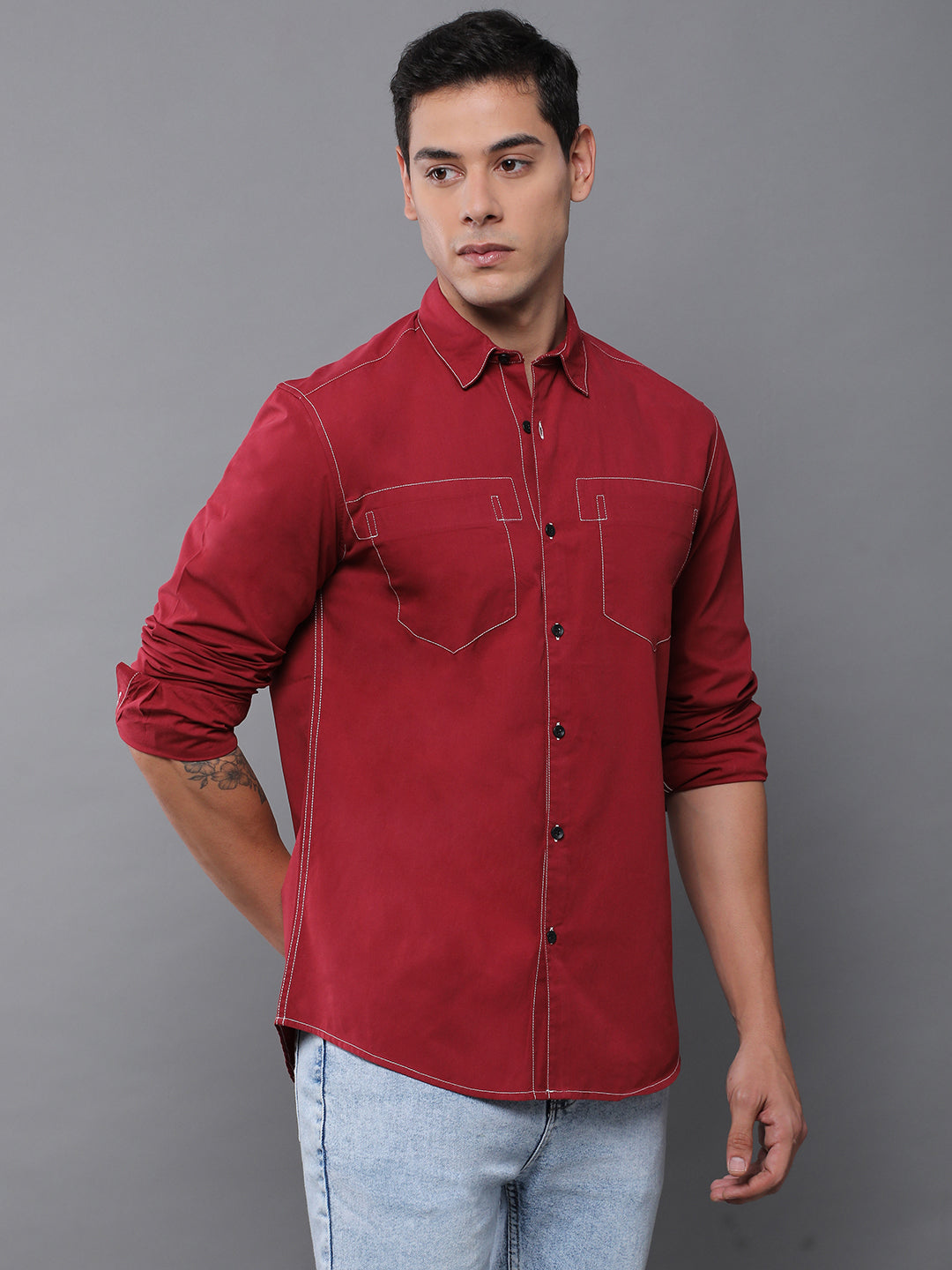 Men Plain Full Sleeve Casual Shirt With Pocket