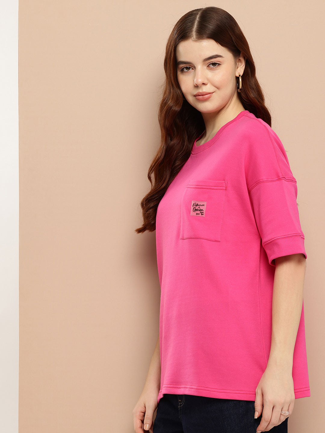Womens Half Sleeve Round Neck Solid Oversized Fit Tshirts