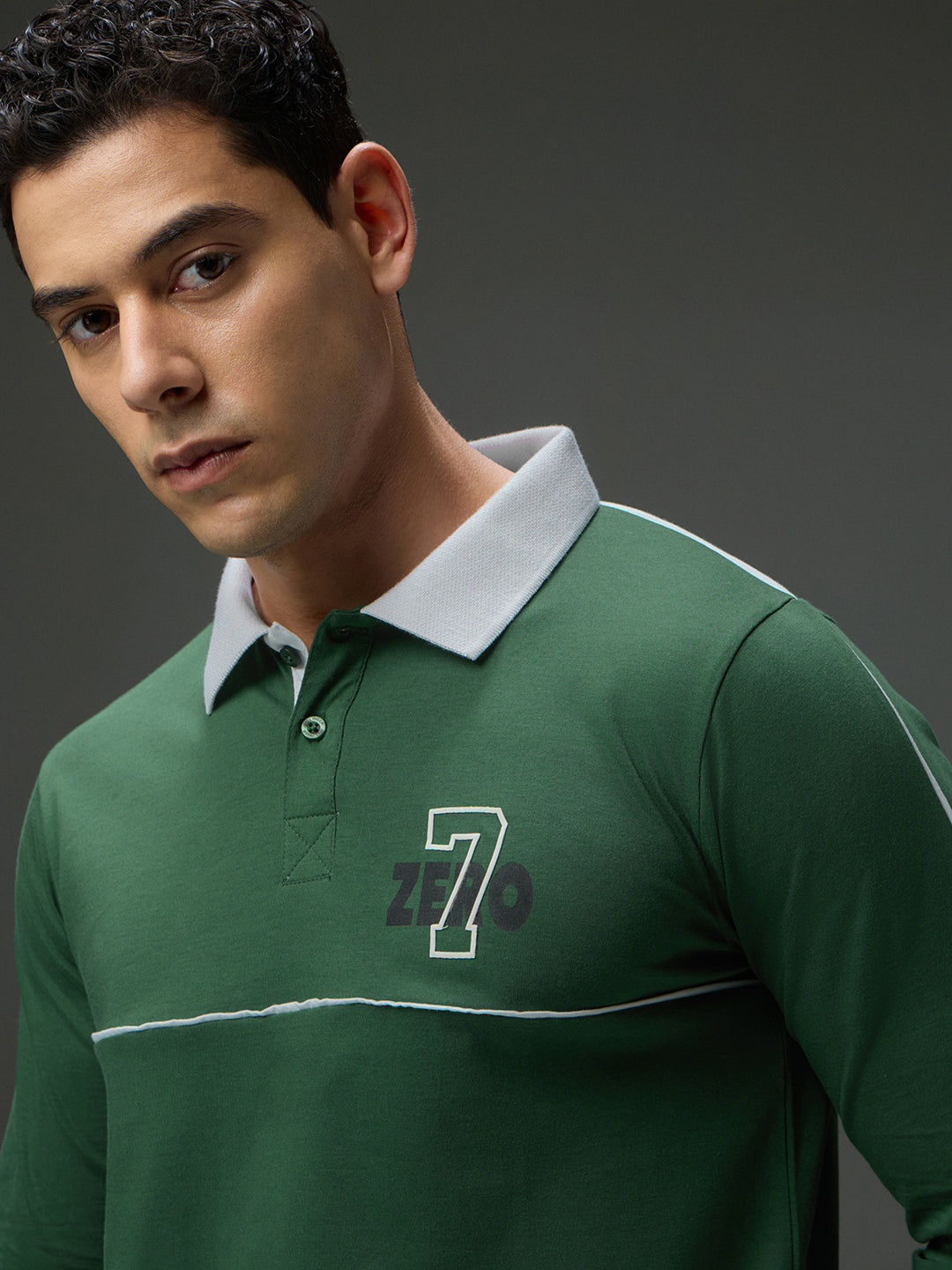 Mens Long Sleeve Printed Regular Fit Polo Tshirt