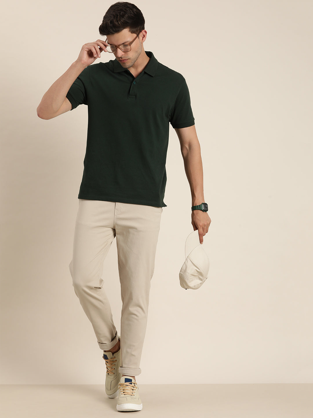 Men Solid Ankle-Length Chinos Trousers