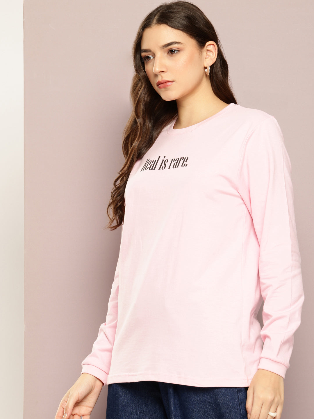 Womens Full Sleeve Round Neck Printed Oversized Fit Tshirts