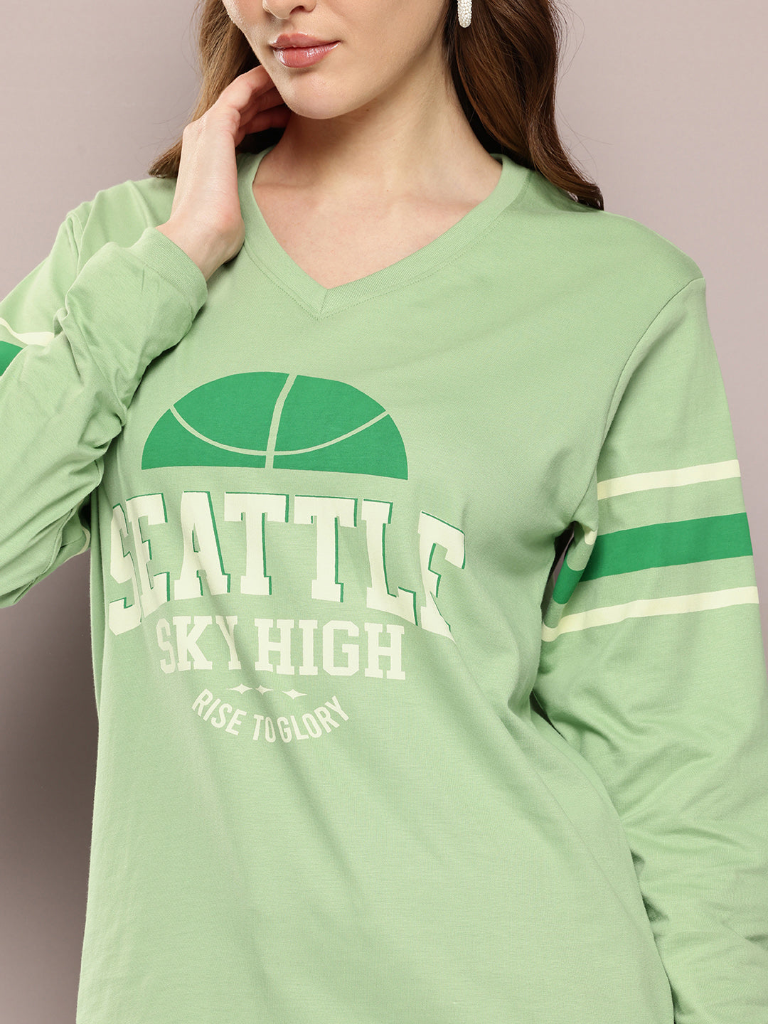Womens Full Sleeve Round Neck Printed Oversized Fit Tshirts