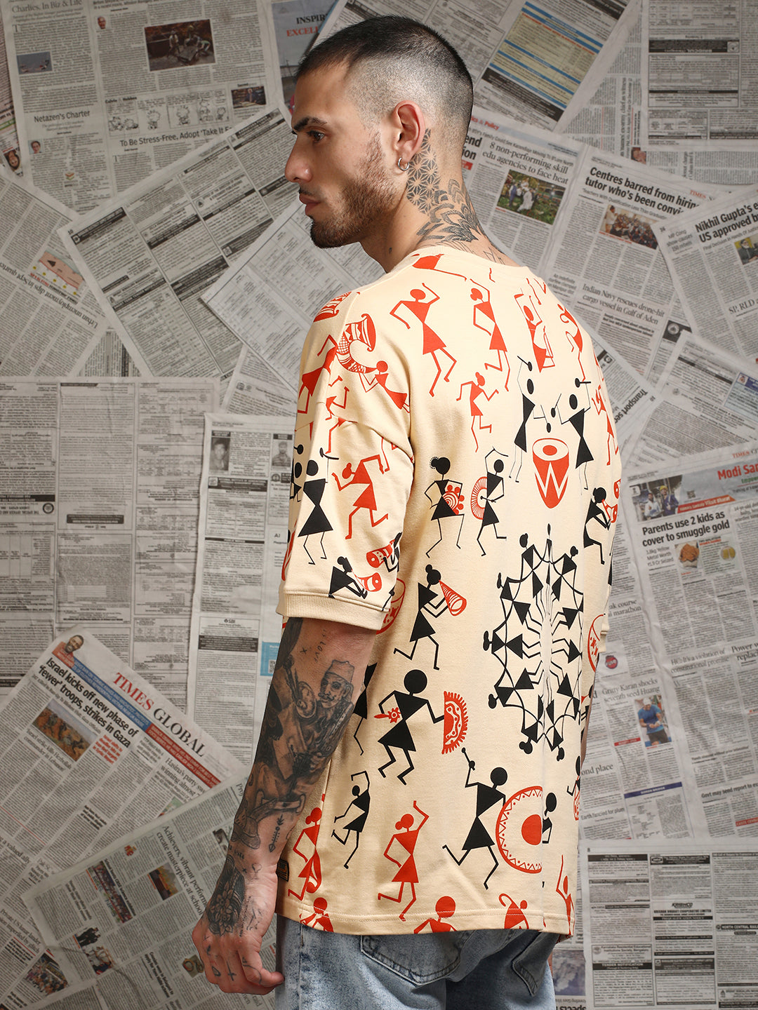 Mens Half Sleeve Drop Shoulder Printed Oversized Fit T-Shirts