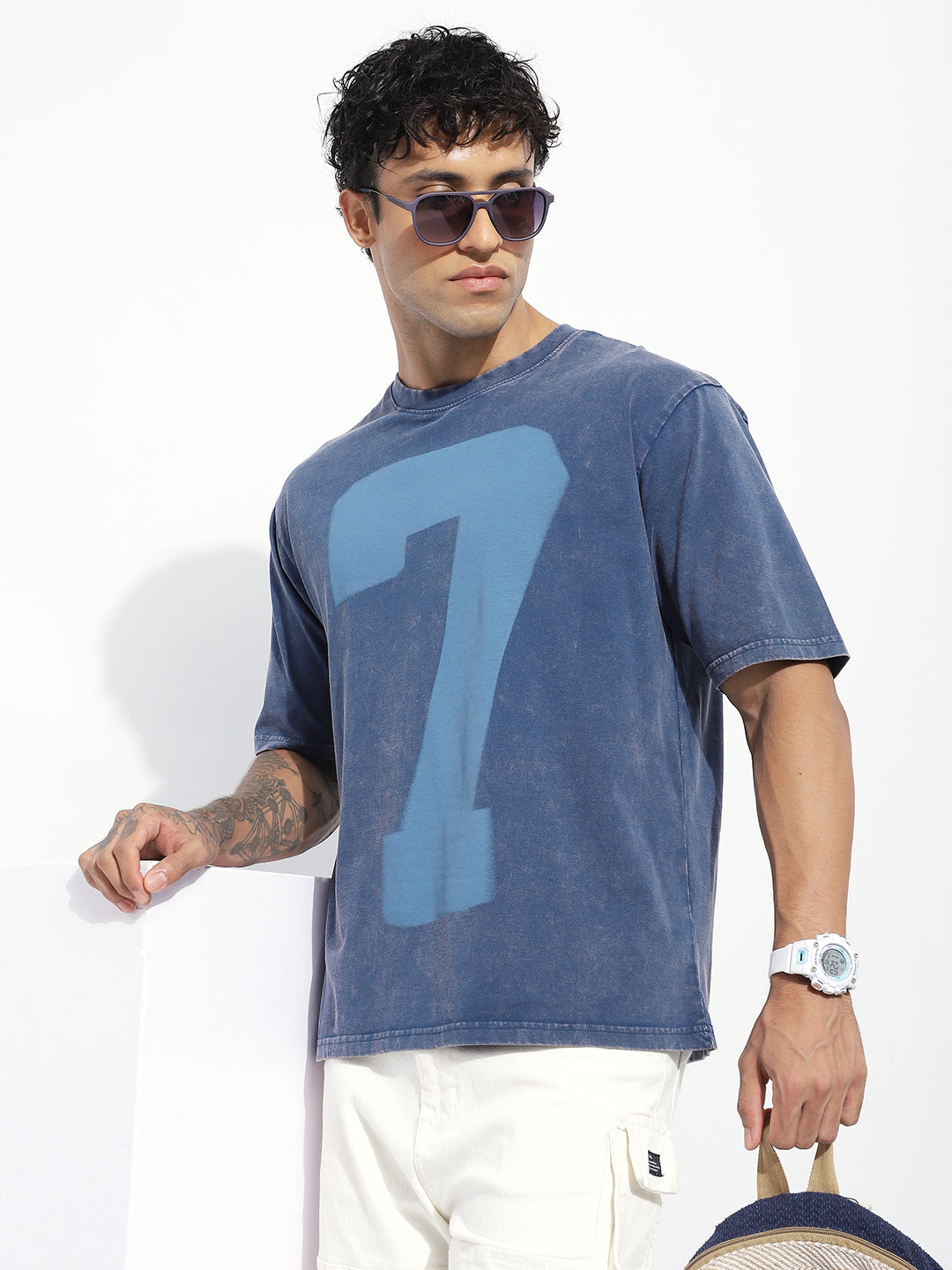 Mens Half Sleeve Round Neck Striped Oversized Fit Tshirts