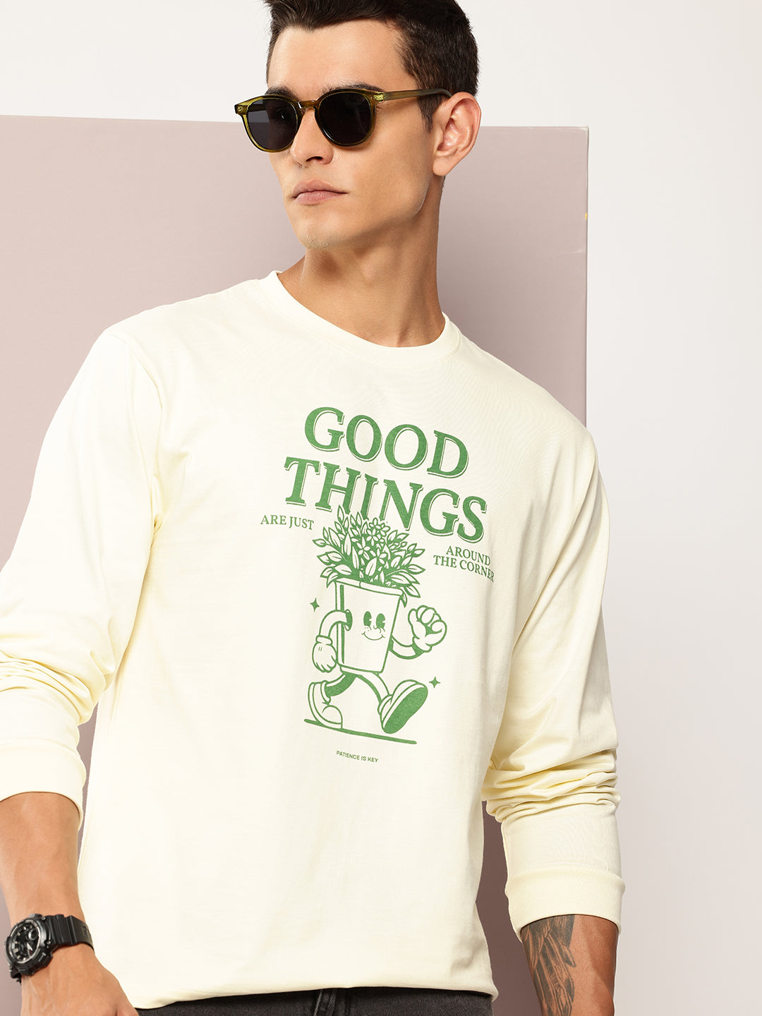 Mens Full Sleeve Round Neck Printed Oversized Fit Tshirts