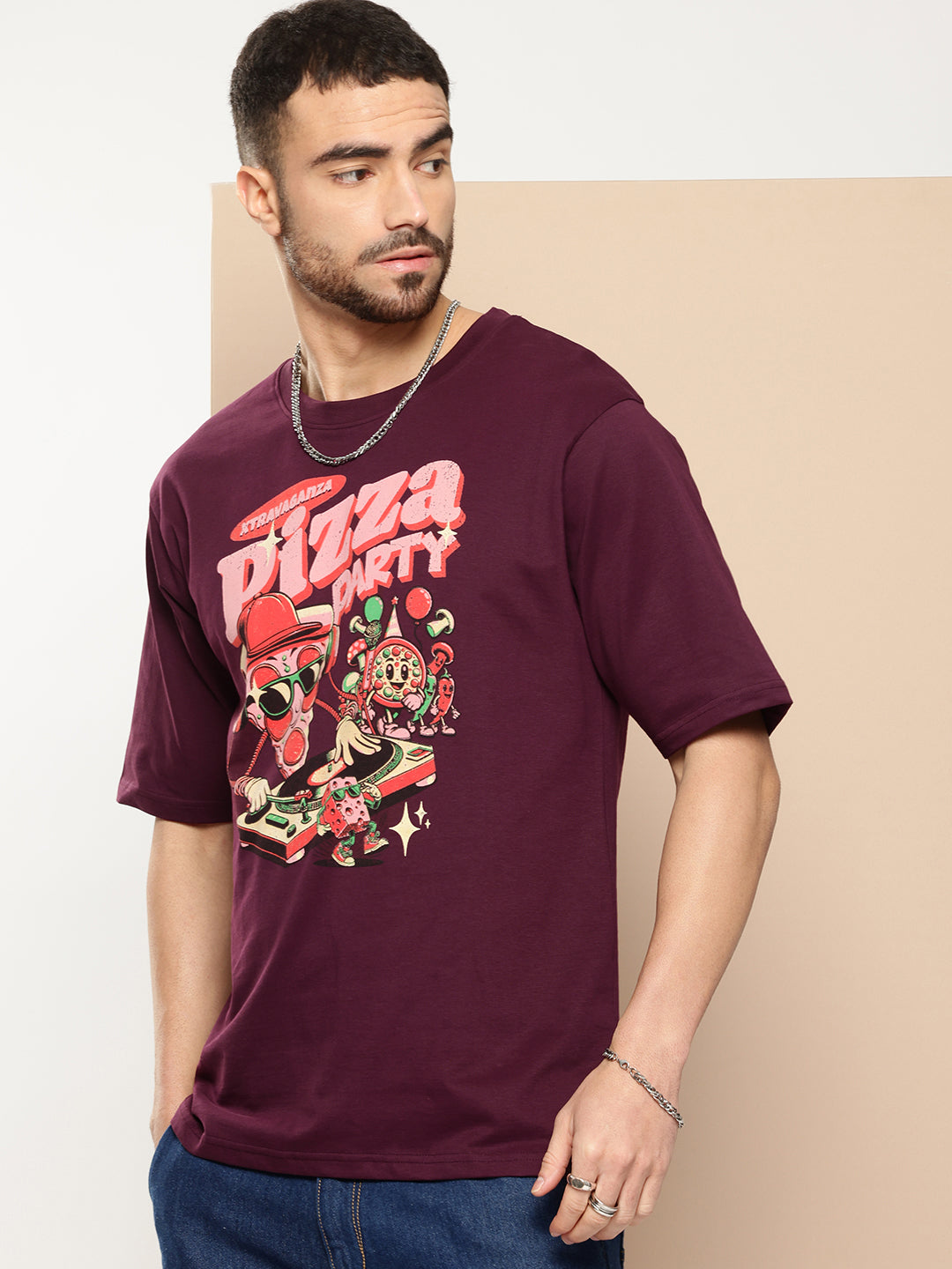 Mens Half Sleeve Round Neck Printed Oversized Fit Tshirts