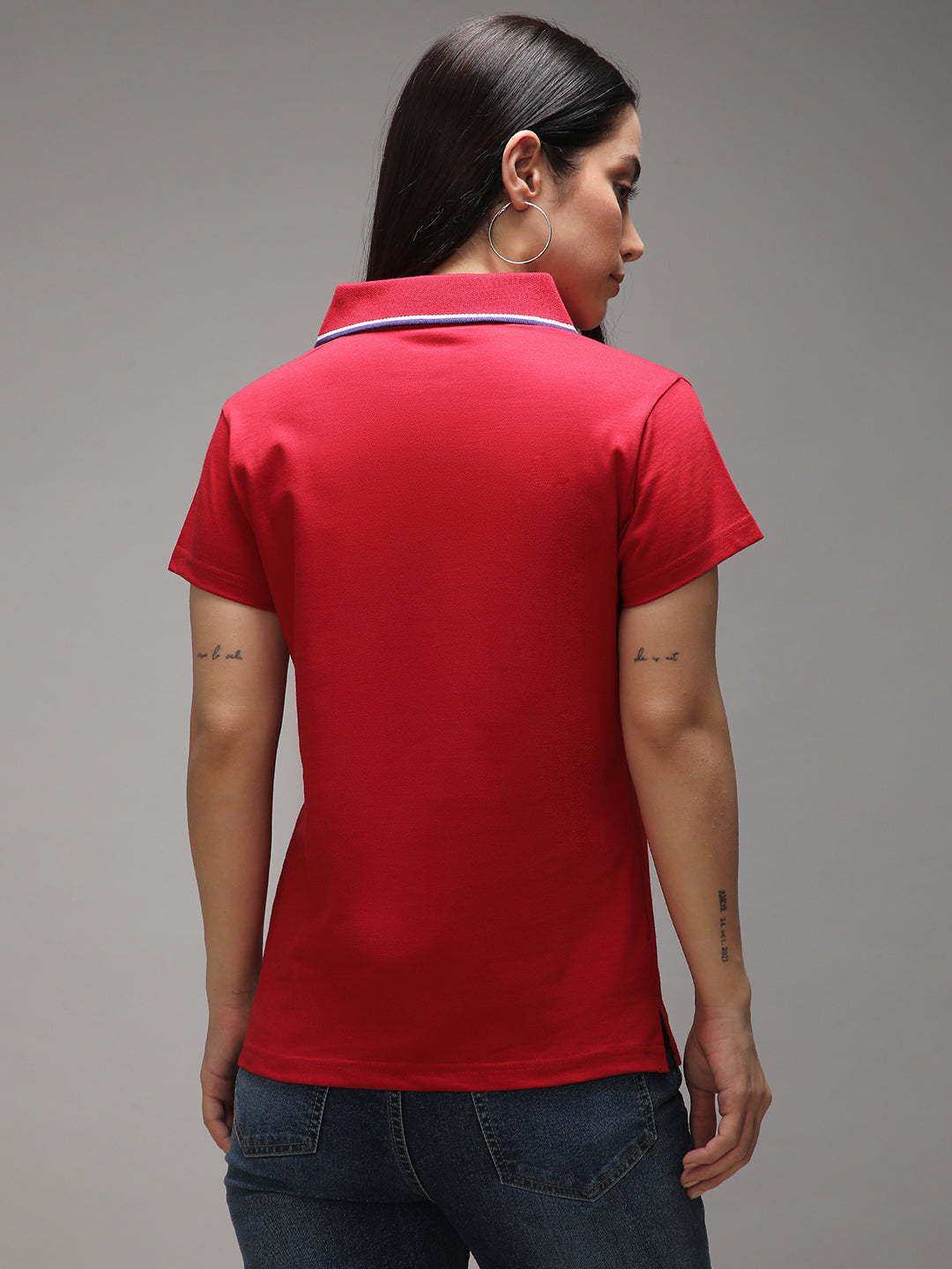Womens Half Sleeve Polo Neck Solid Regular Fit Tshirts