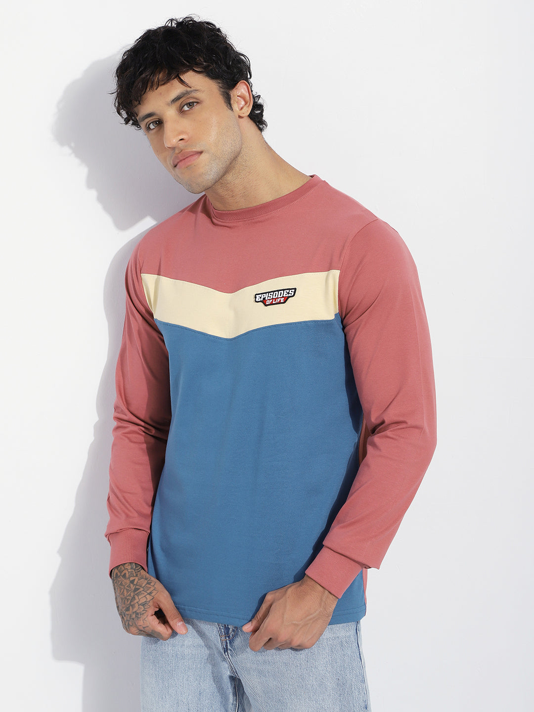 Mens Full Sleeve Round Neck Embroidered Regular Fit Tshirts