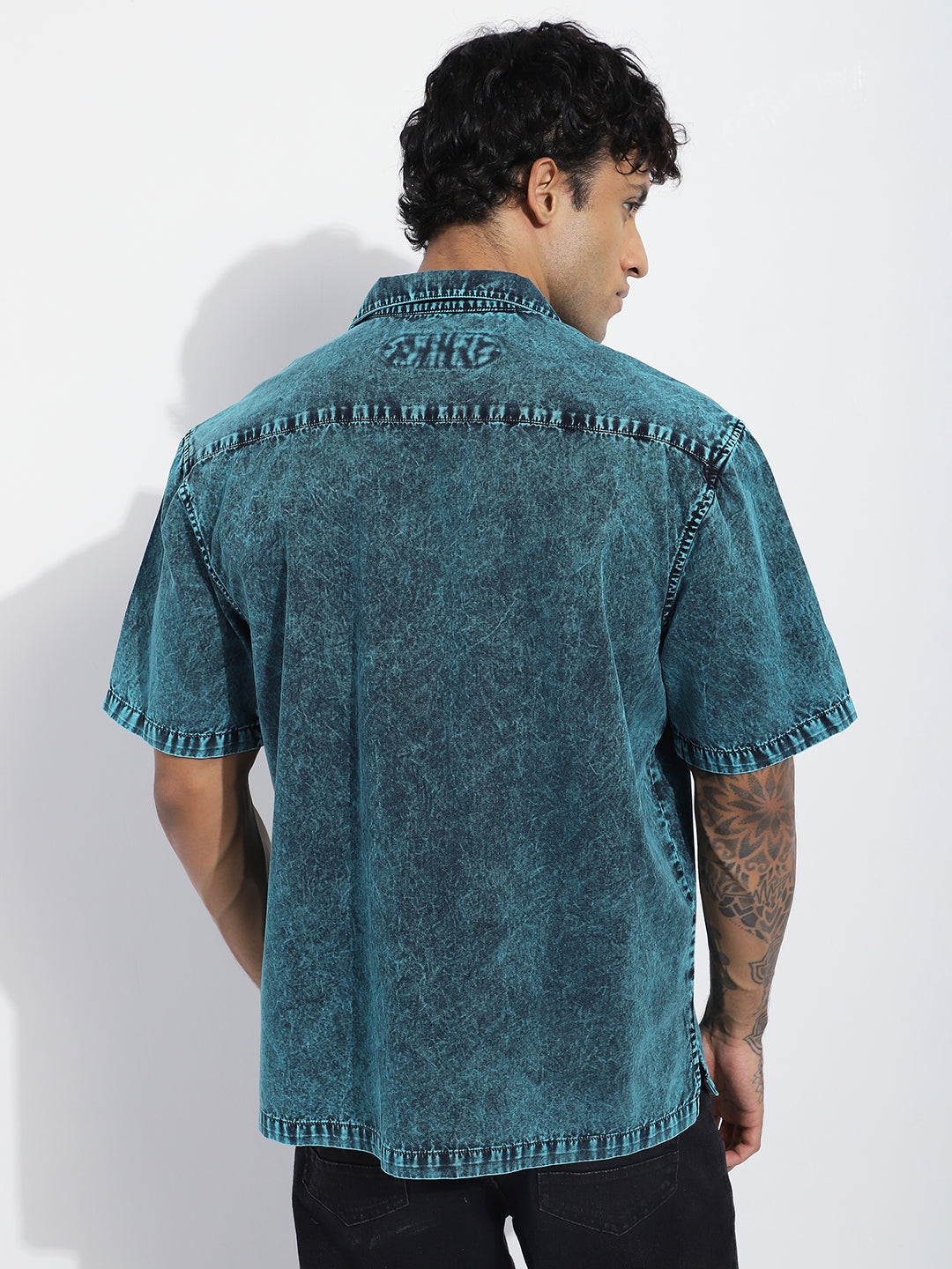Men Boxy Regular Acid Washed Solid & Pocket Shirt