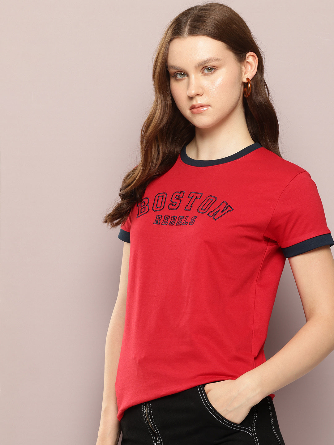 Womens Half Sleeve Round Neck Embroidery Regular Fit Tshirts