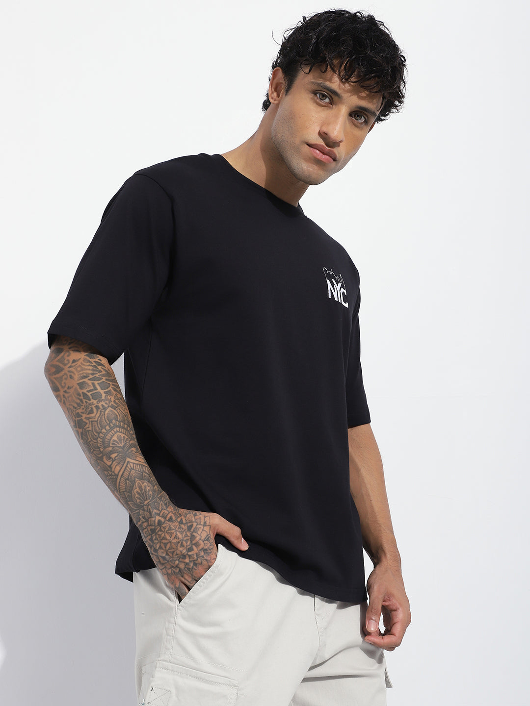 Mens Half Sleeve Round Neck Back Striped Oversized Fit Tshirts