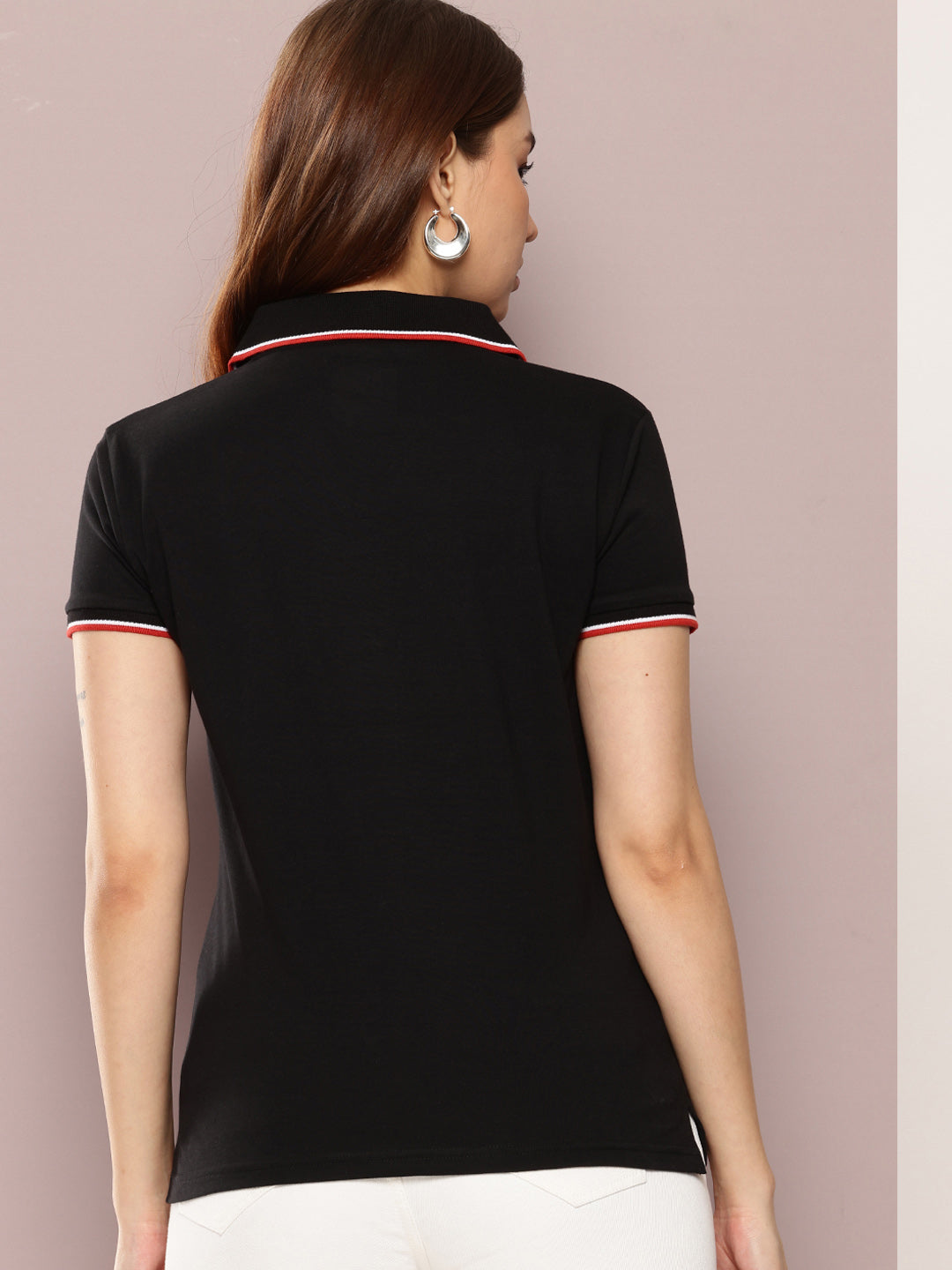 Womens Half Sleeve Polo Neck Embroidered Regular Fit Tshirts