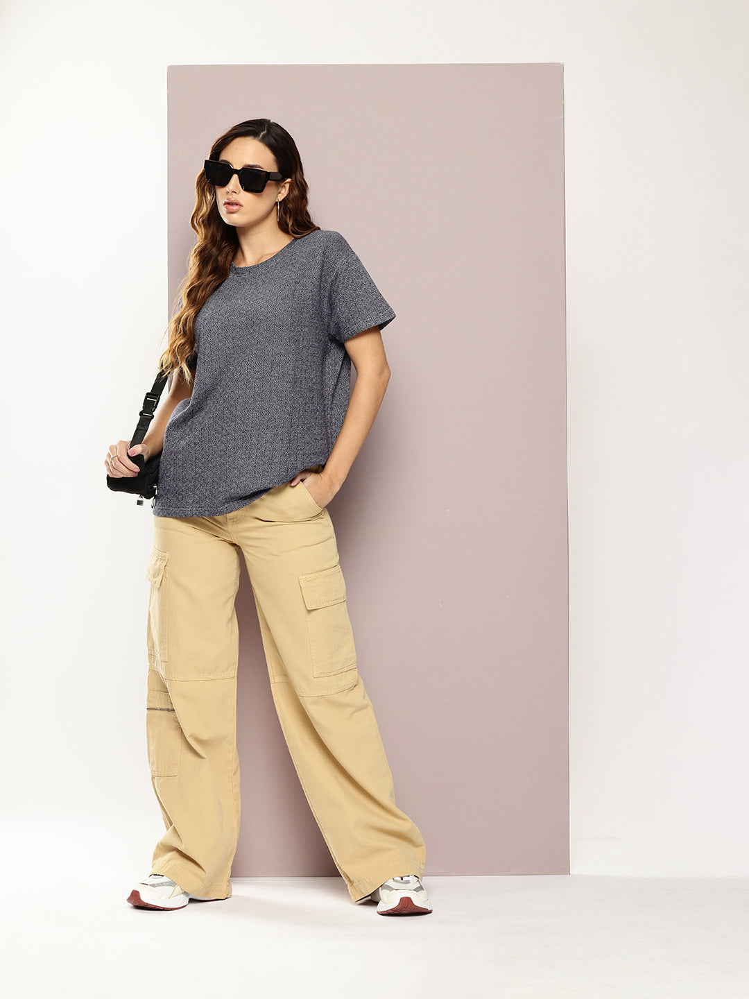 Womens Half Sleeve Round Neck All-Over Striped Boxy Fit Tshirts