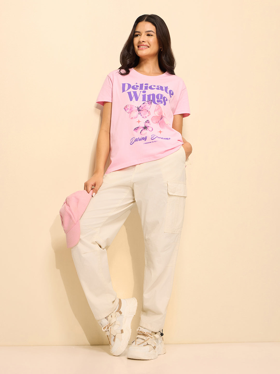 Womens Printed Boxy Regular Fit Cotton T-Shirt