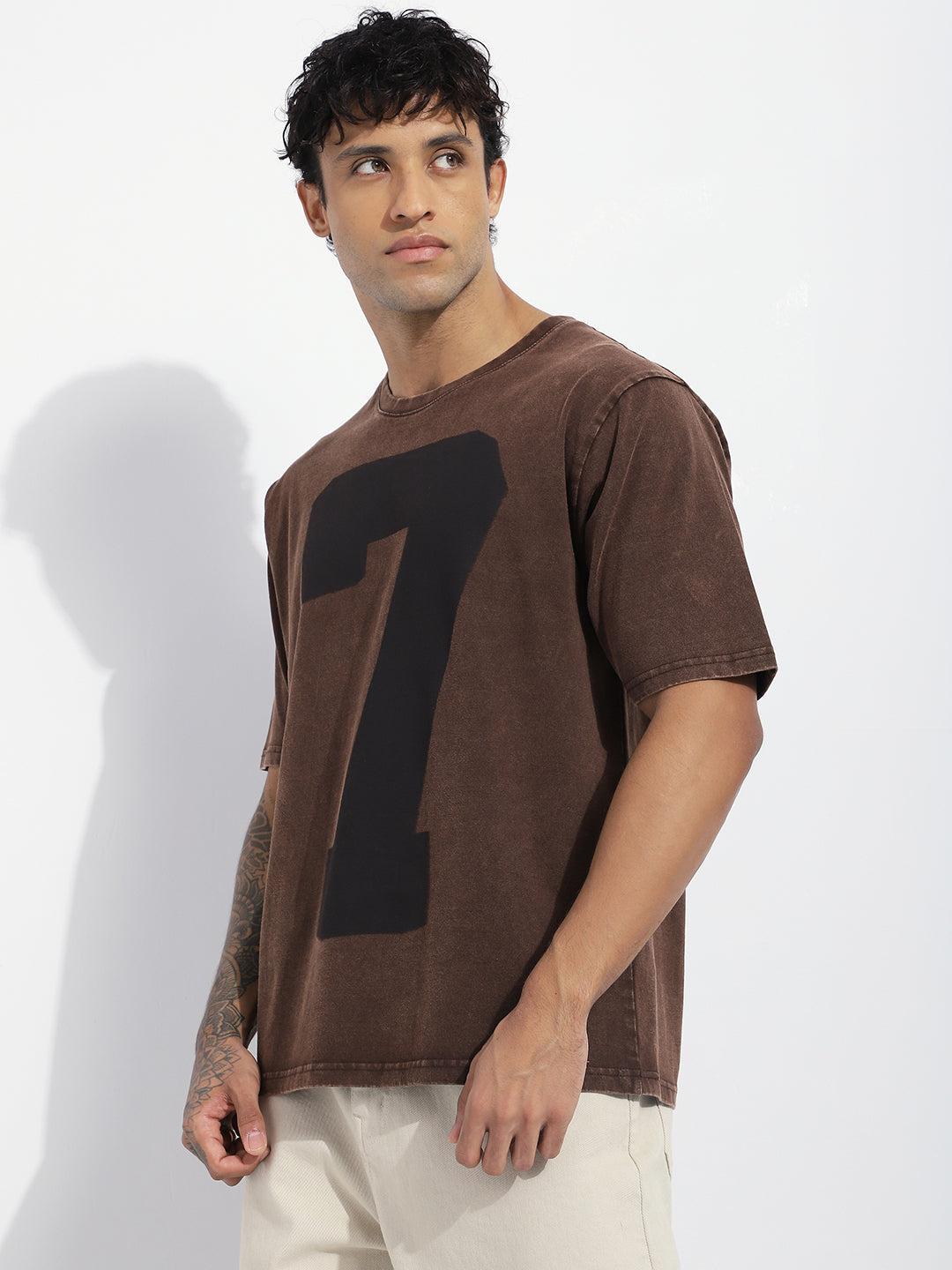 Mens Half Sleeve Round Neck Striped Oversized Fit Tshirts