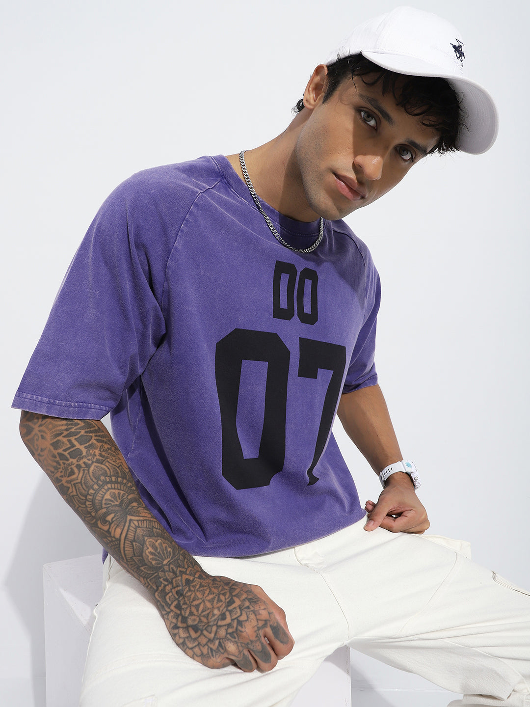 Mens Half Sleeve Round Neck Striped Oversized Fit Tshirts