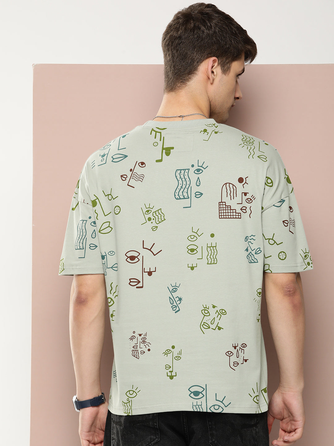 Mens Half Sleeve Drop Shoulder Printed Oversized Fit T-Shirts