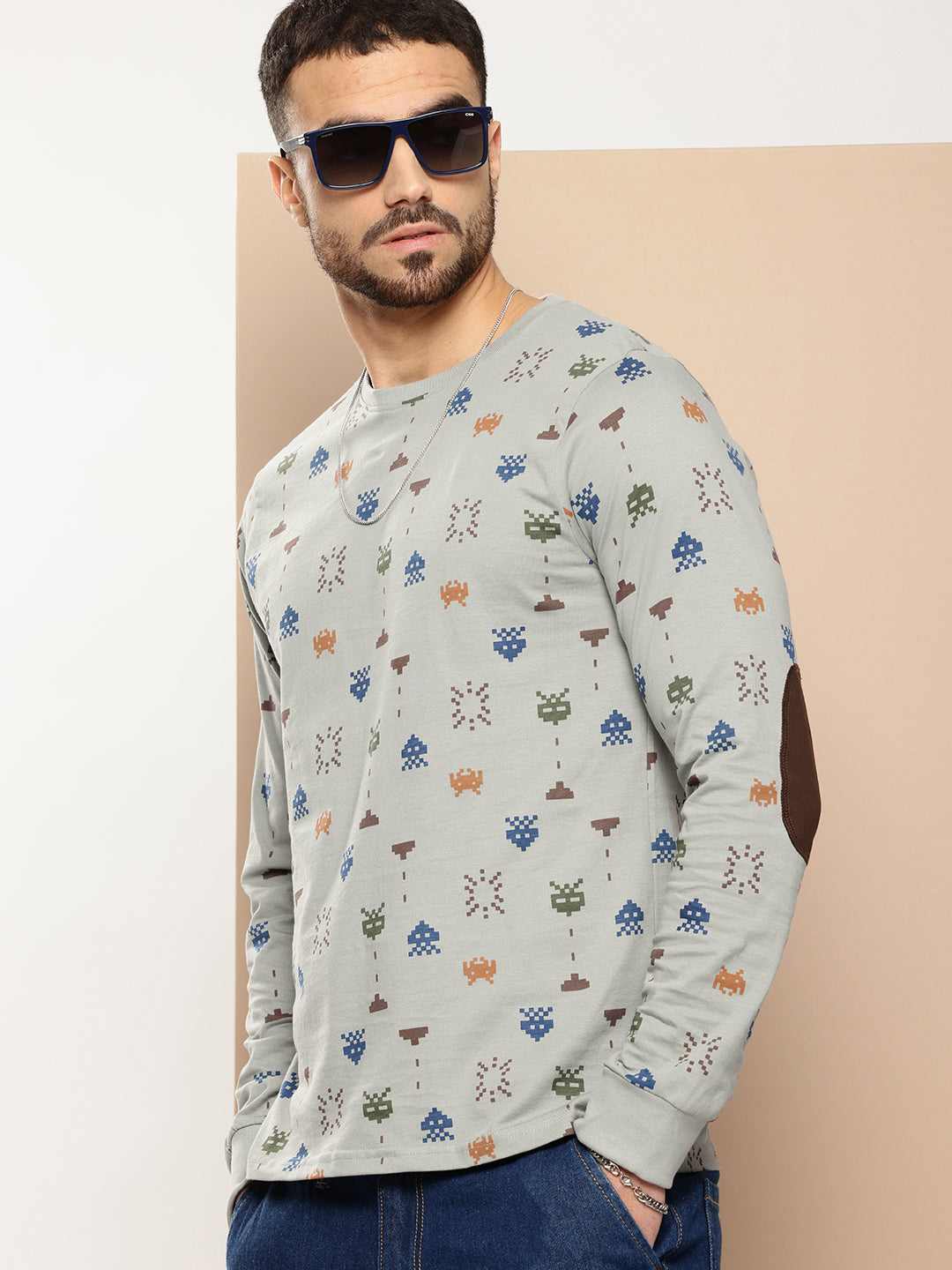 Mens Full Sleeve Round Neck All-Over Printed Regular Fit Tshirts
