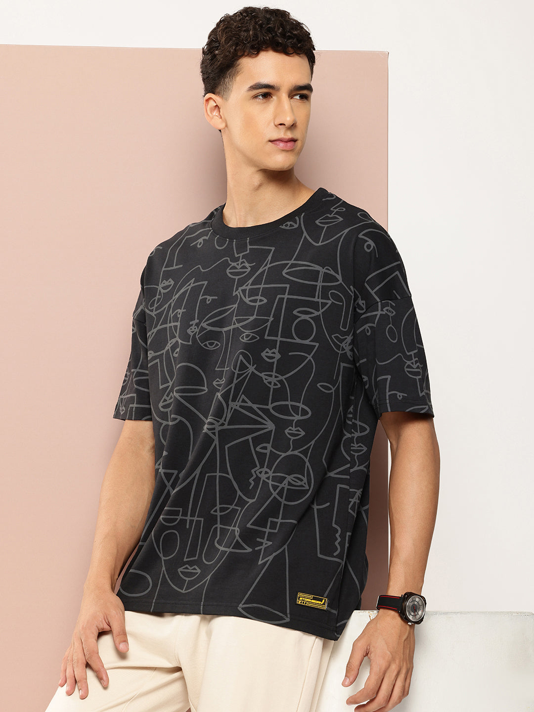 Mens Half Sleeve Drop Shoulder Printed Oversized Fit T-Shirts