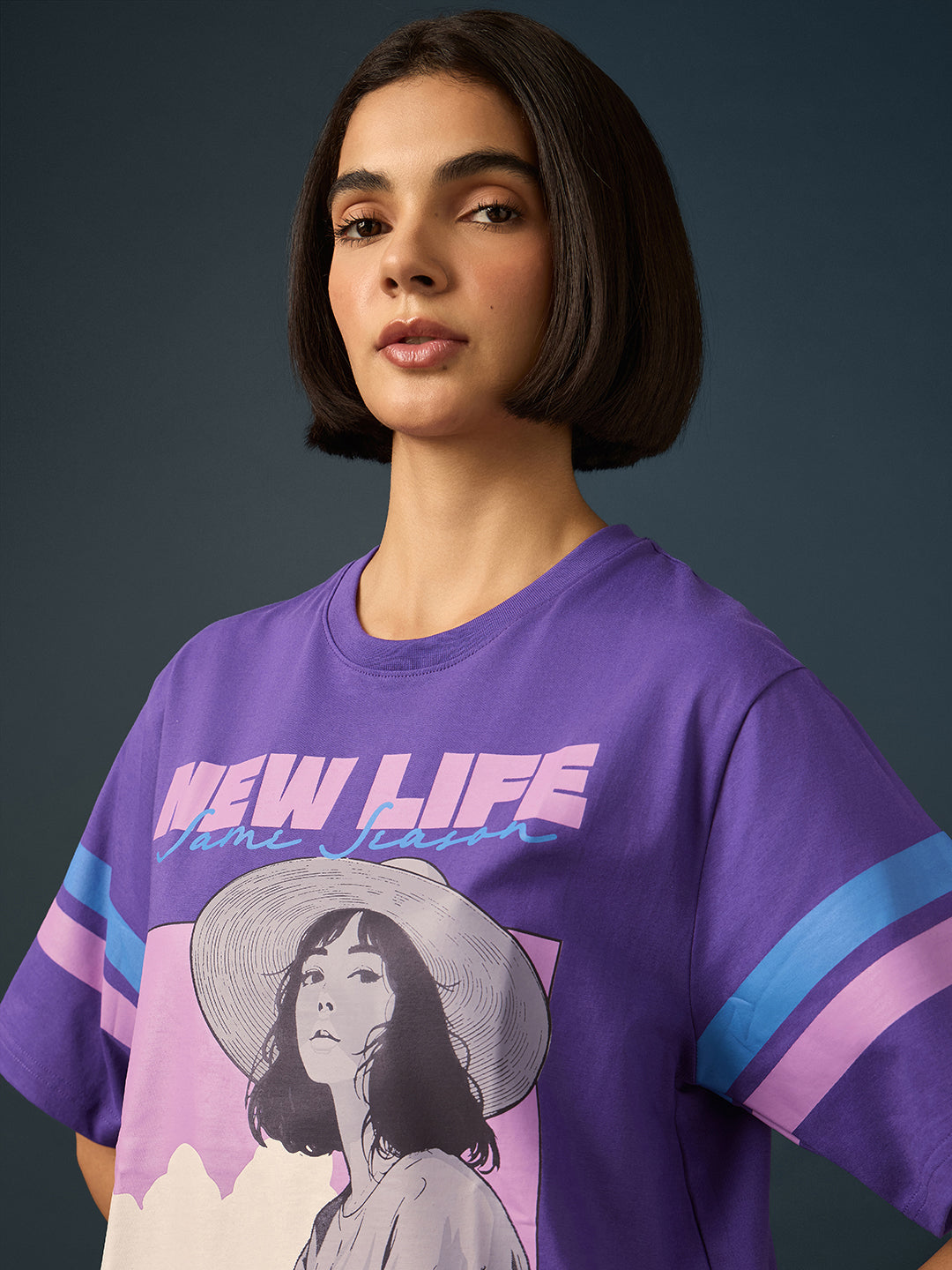 Womens Short Sleeve Printed Oversized Fit Tshirt 