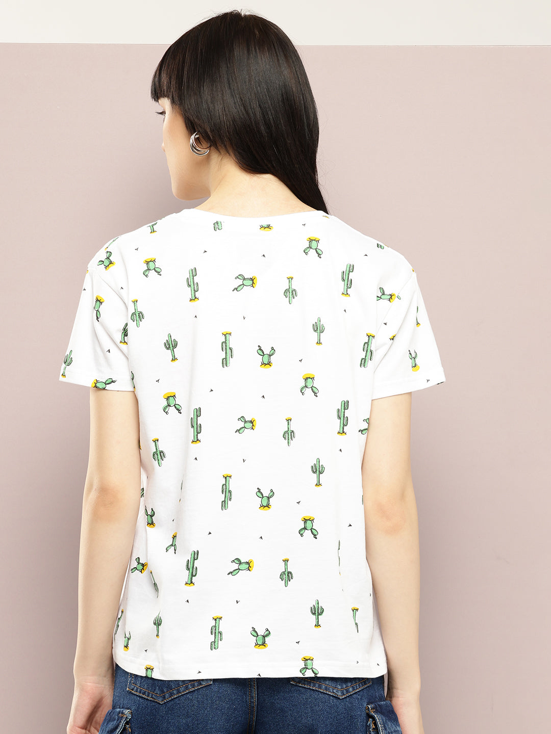 Womens Half Sleeve Round Neck All-Over Printed Boxy Fit Tshirts