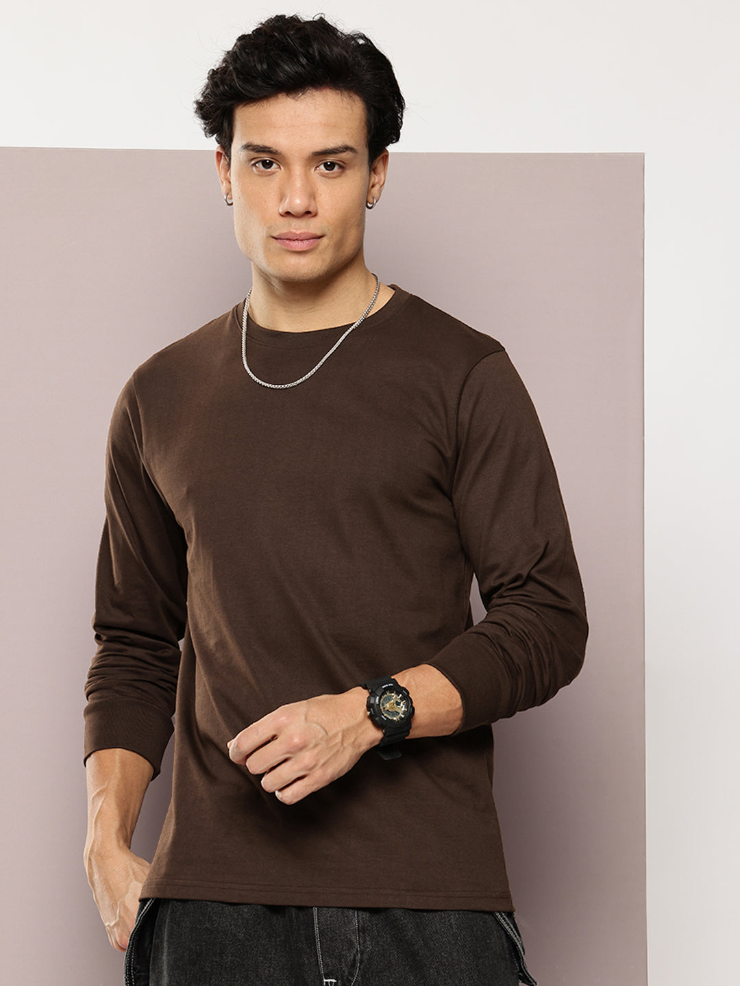 Mens Full Sleeve Round Neck Solid Regular Fit Tshirts