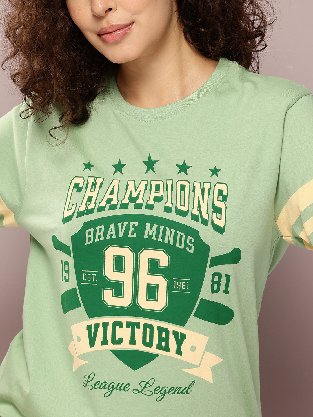 Womens Full Sleeve Round Neck Printed Oversized Fit Tshirts