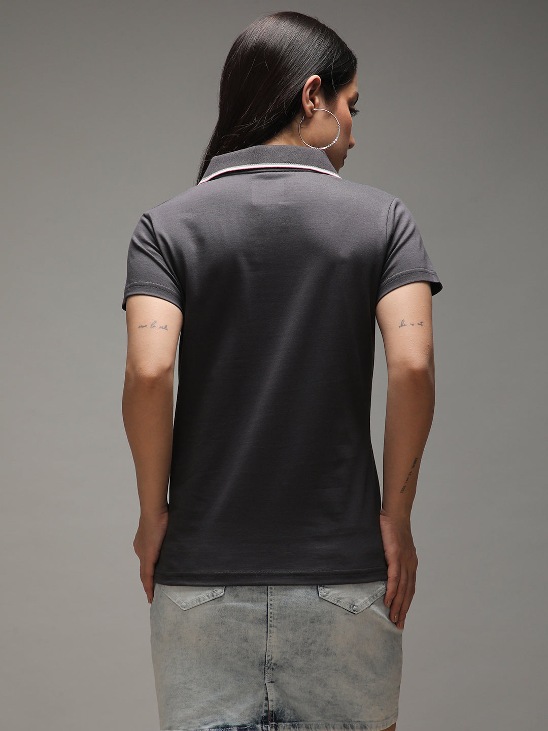 Womens Half Sleeve Polo Neck Solid Regular Fit Tshirts