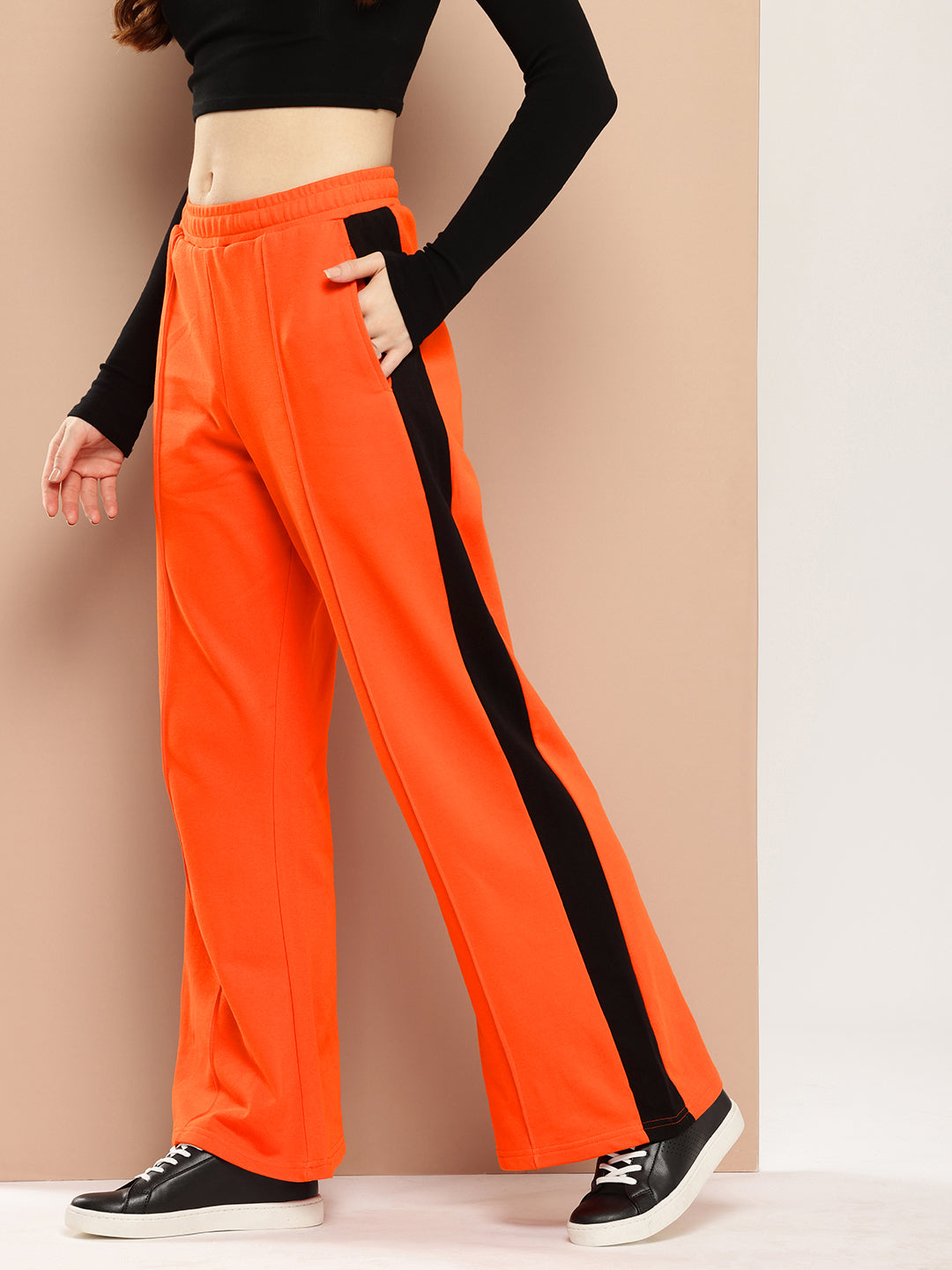 Women Colourblocked Cotton Relaxed Baggy Korean Pants