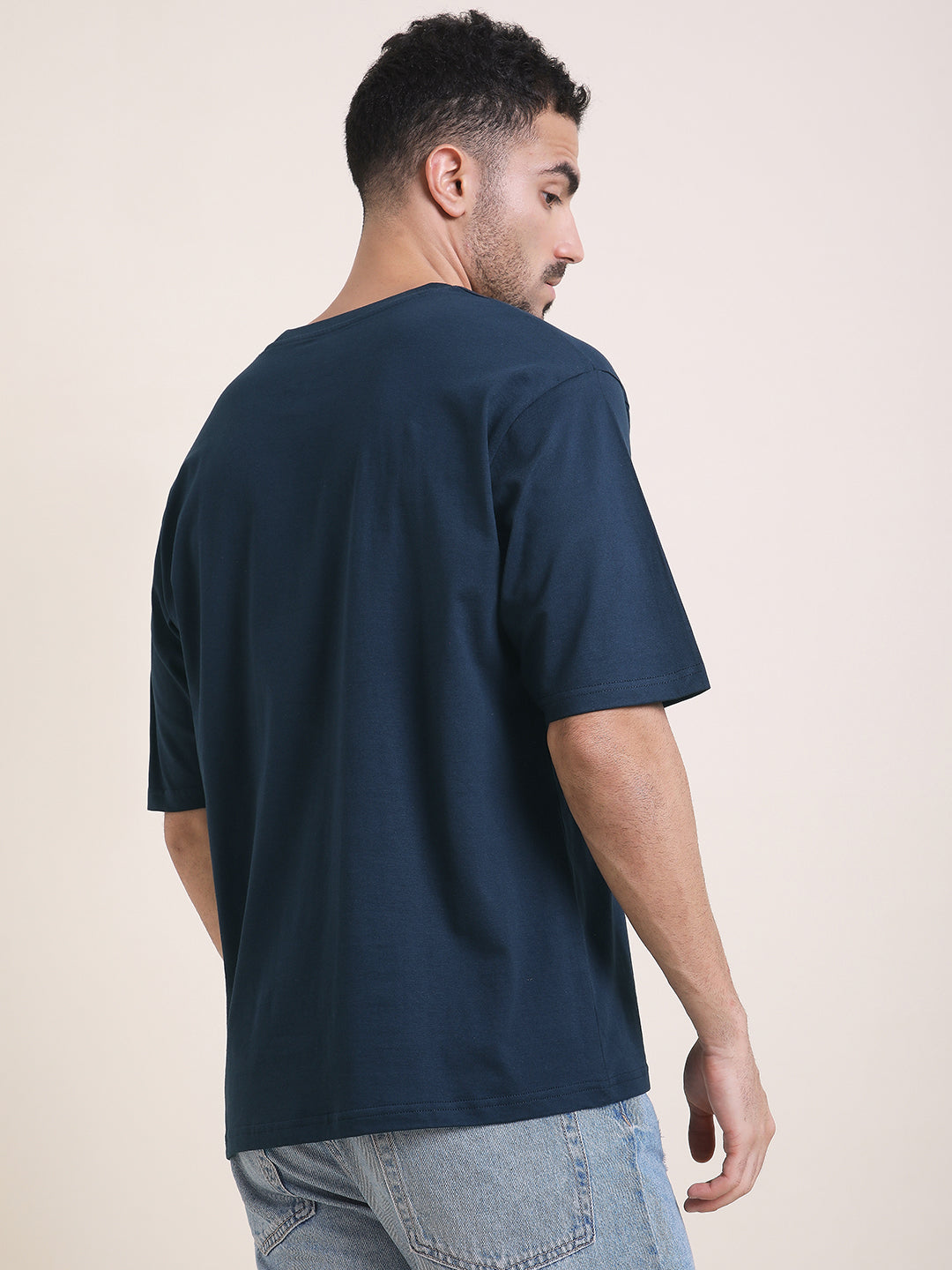 Mens Half Sleeve Round Neck Embroidered Oversized Fit Tshirts